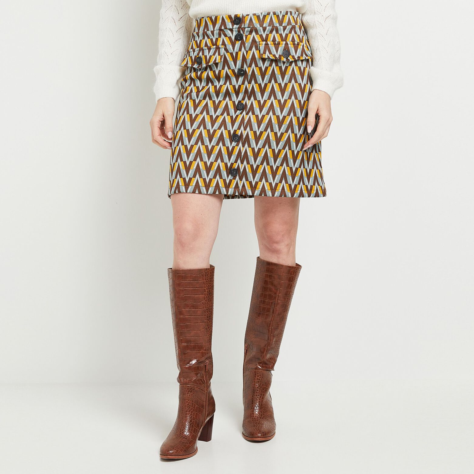 Jupe boutonnée jacquard femme