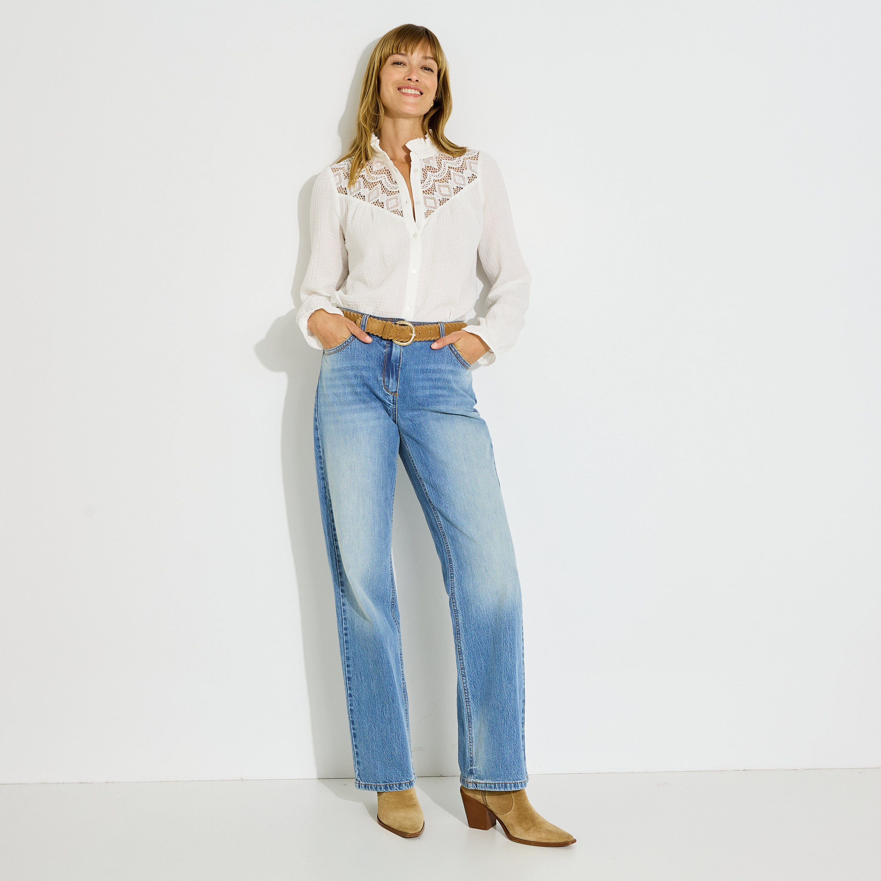 Chemise ajour&eacute;e en gaze de coton femme