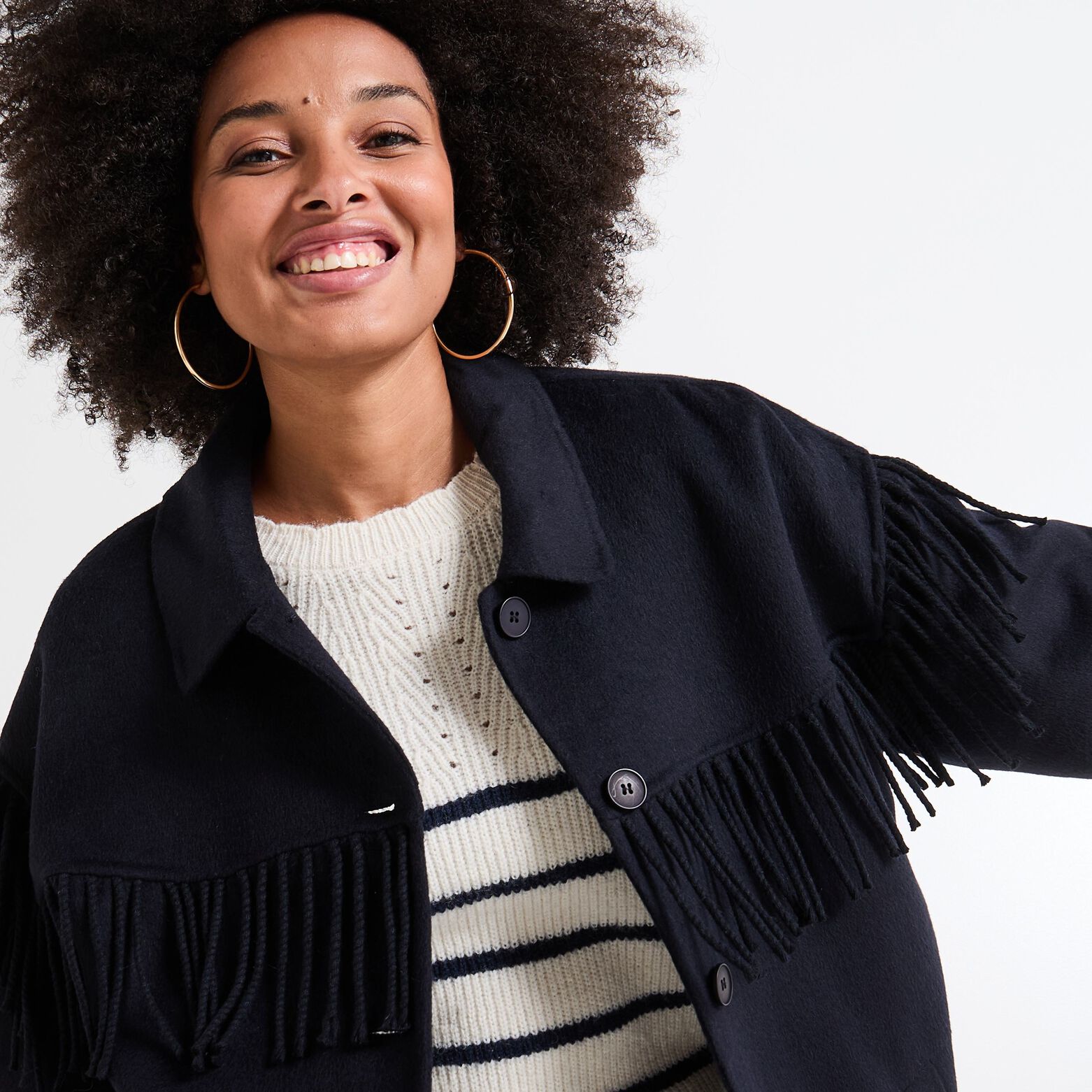 Manteau à franges femme