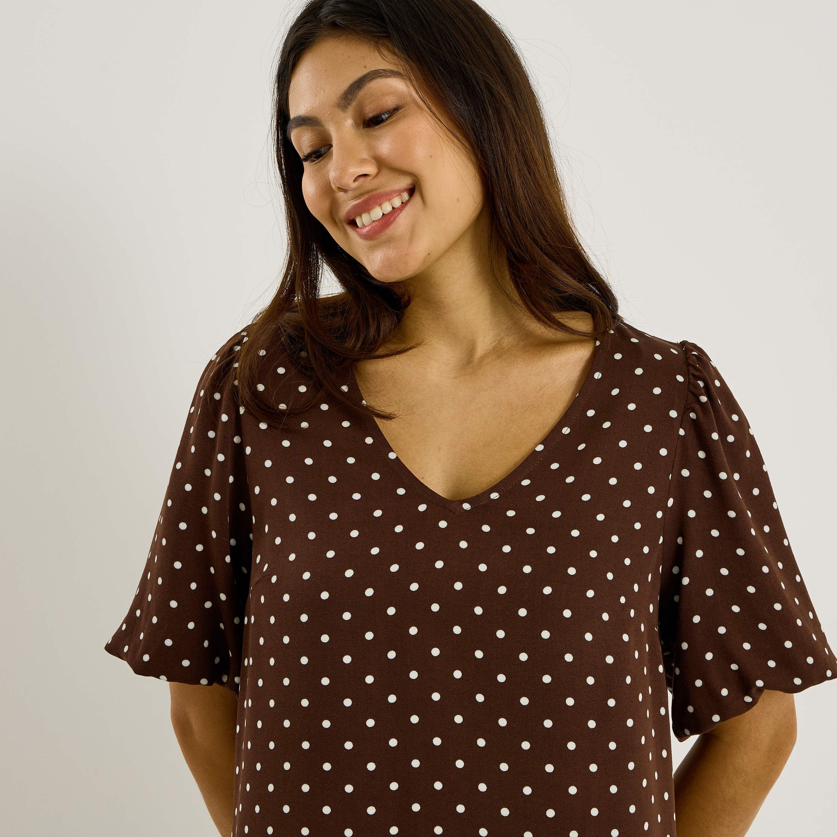 Robe trap&egrave;ze imprim&eacute; &agrave; pois 