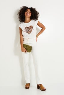 T shirt print coeur léopard femme