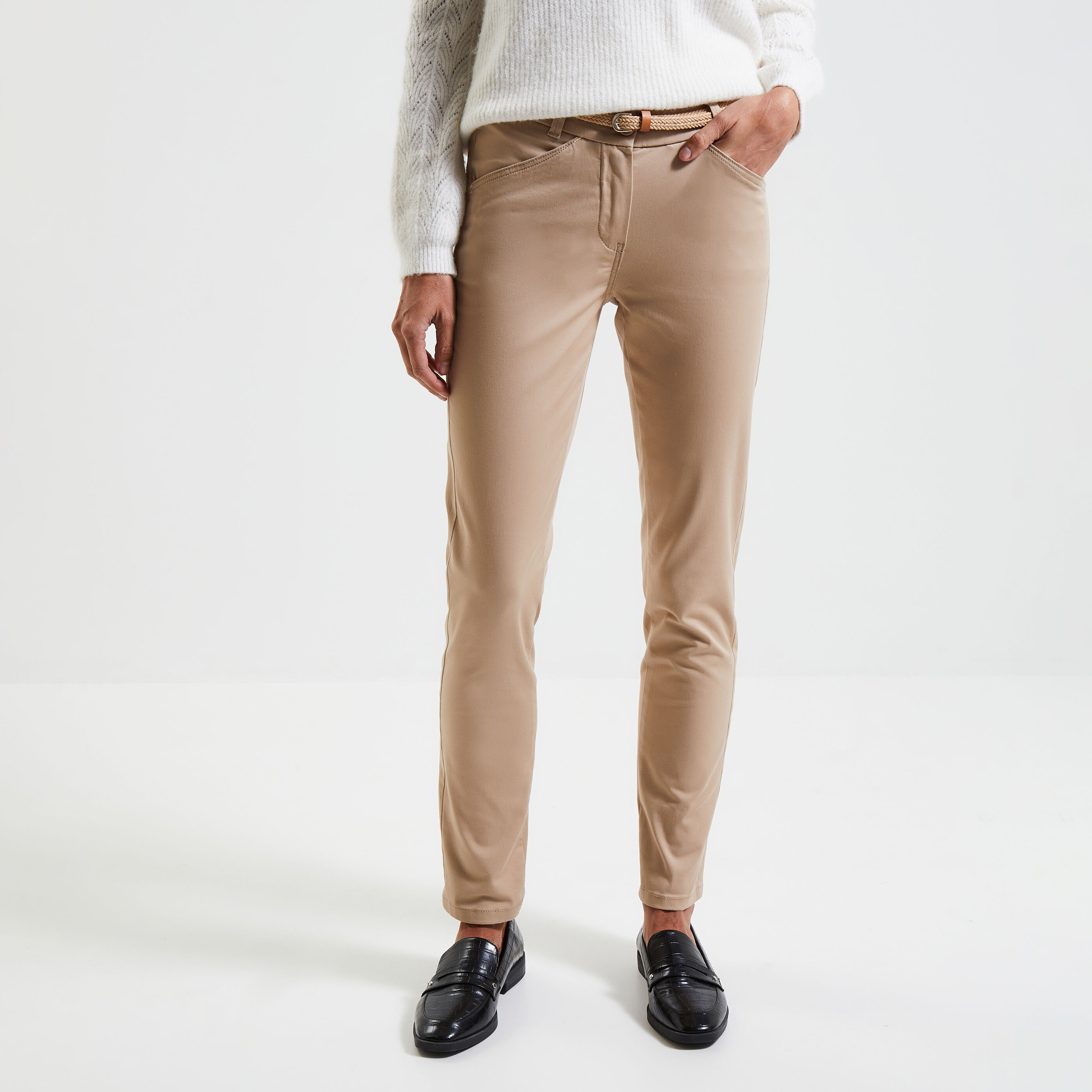 Pantalon chino beige best sale femme