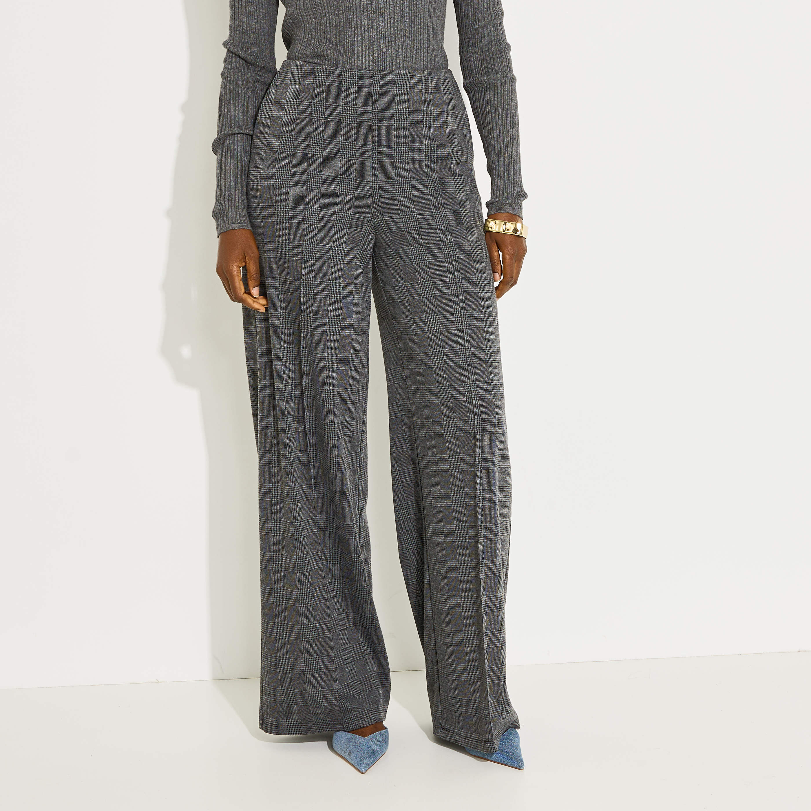 Pantalon large &agrave; carreaux femme