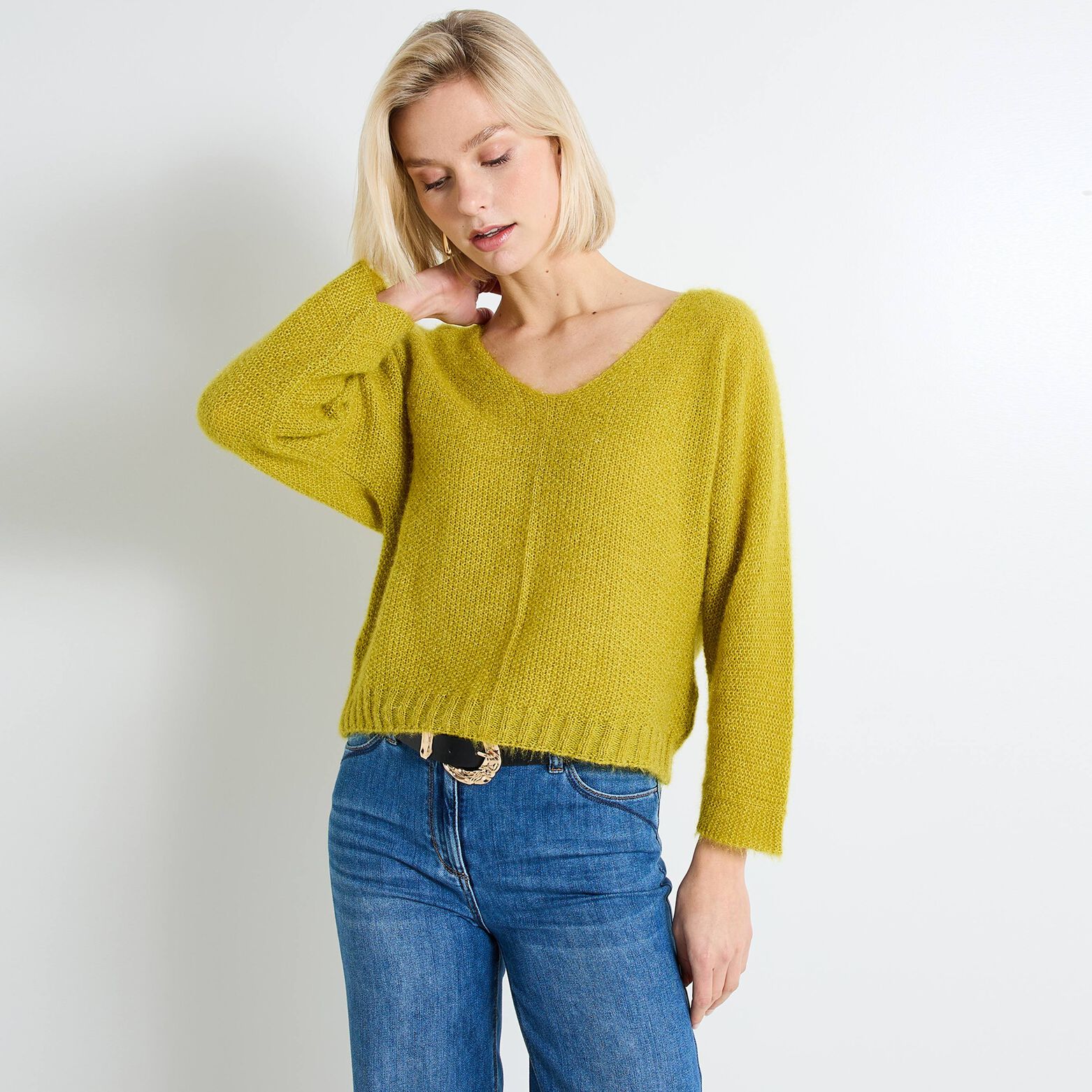 Pull col V femme