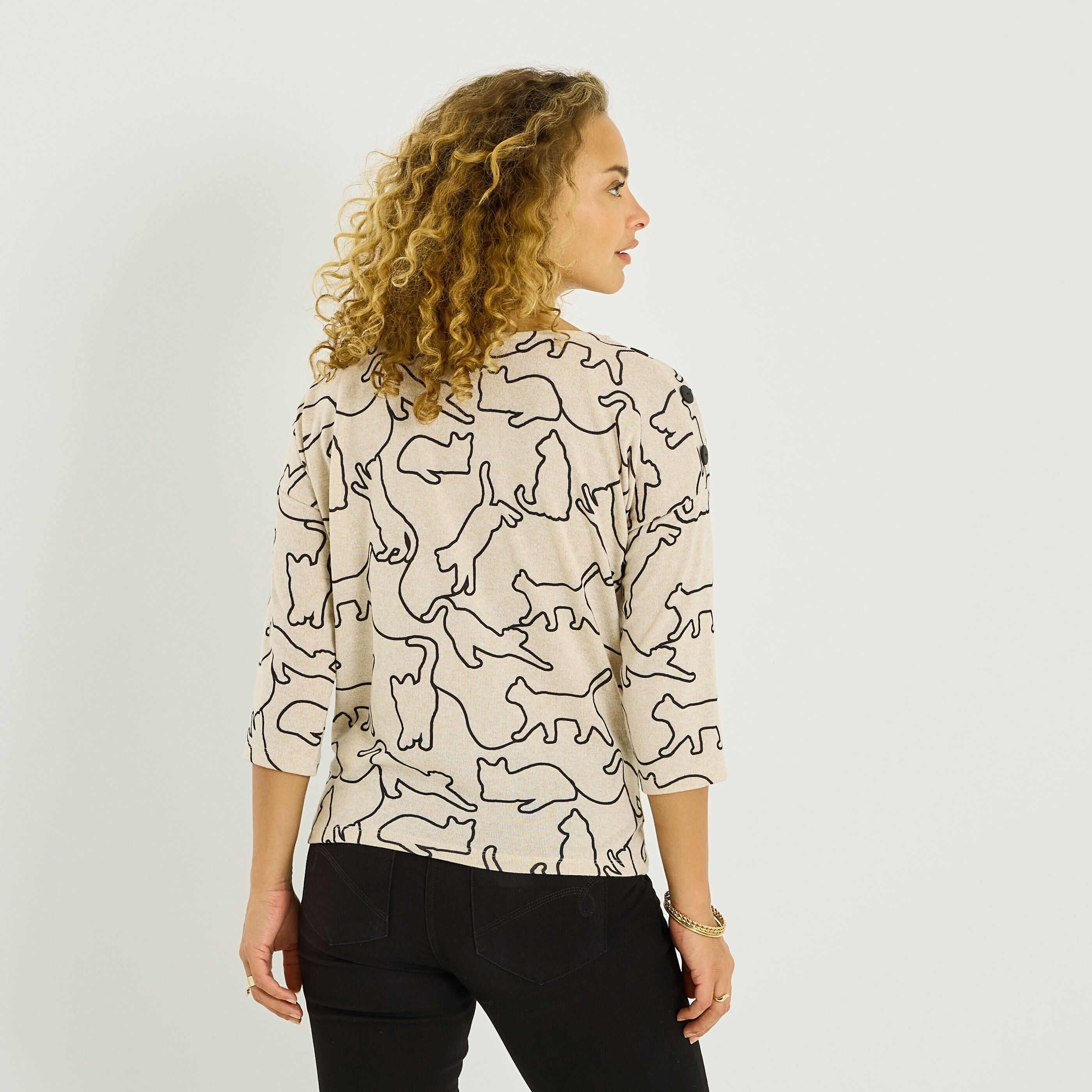 T-shirt doudou imprim&eacute; chat femme