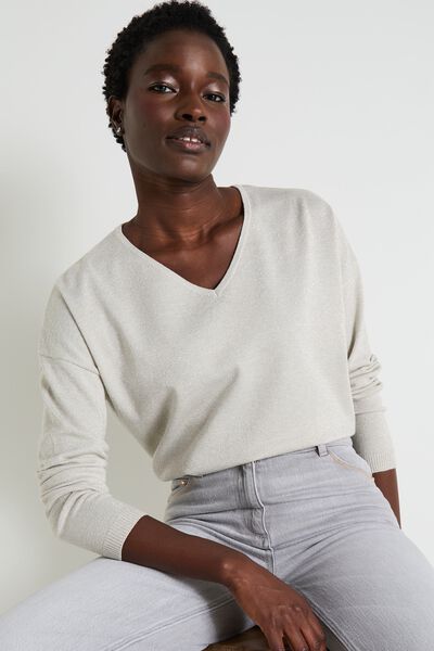 Pull col V femme