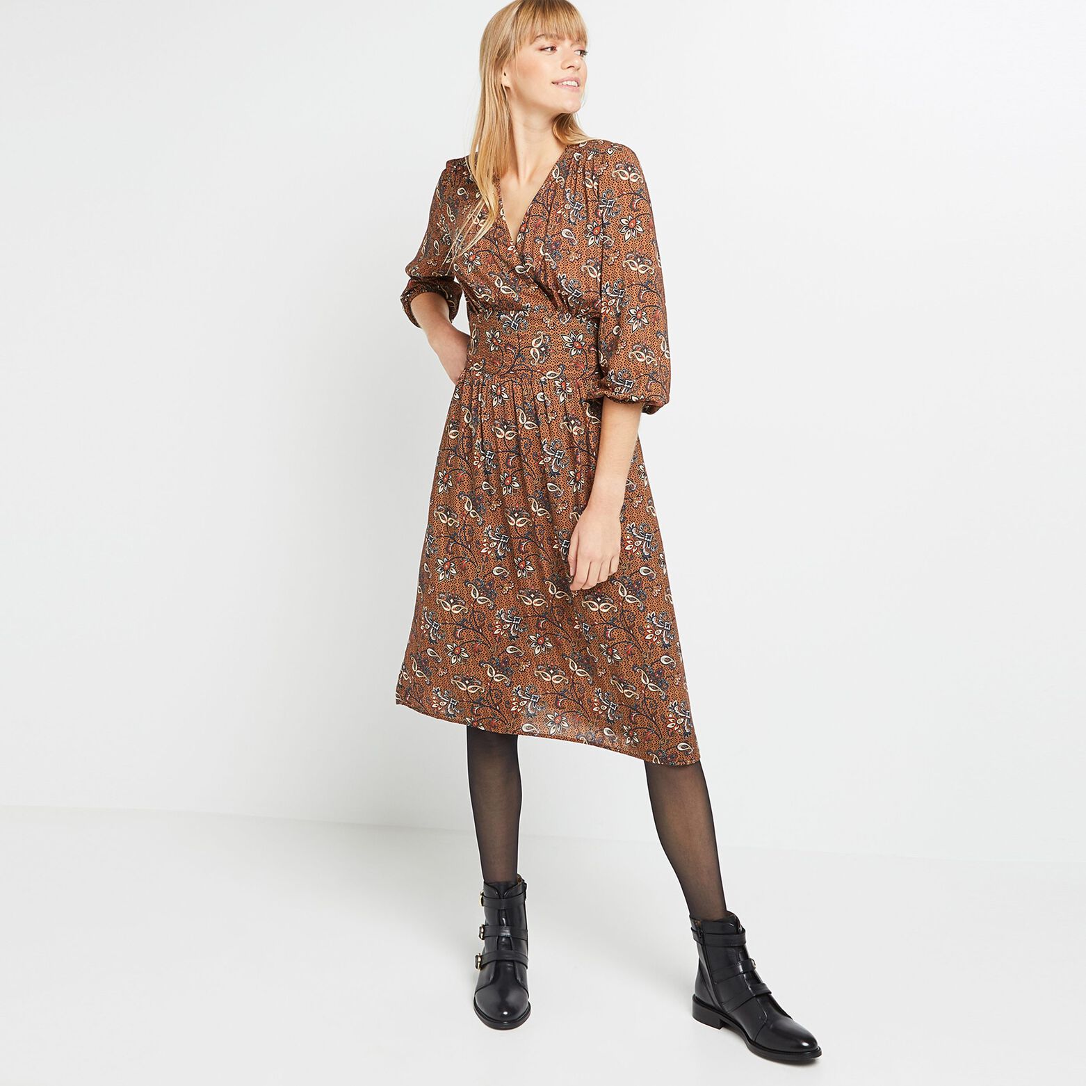 Robe mi longue imprimée femme