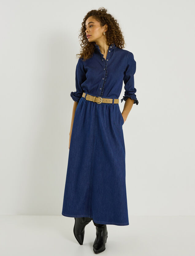 Jupe longue &eacute;vas&eacute;e en denim
