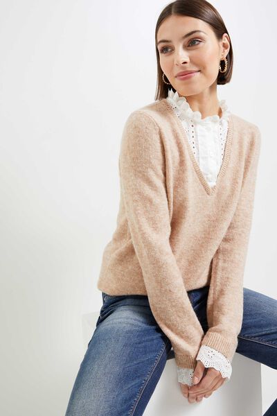 Pull bi matière femme