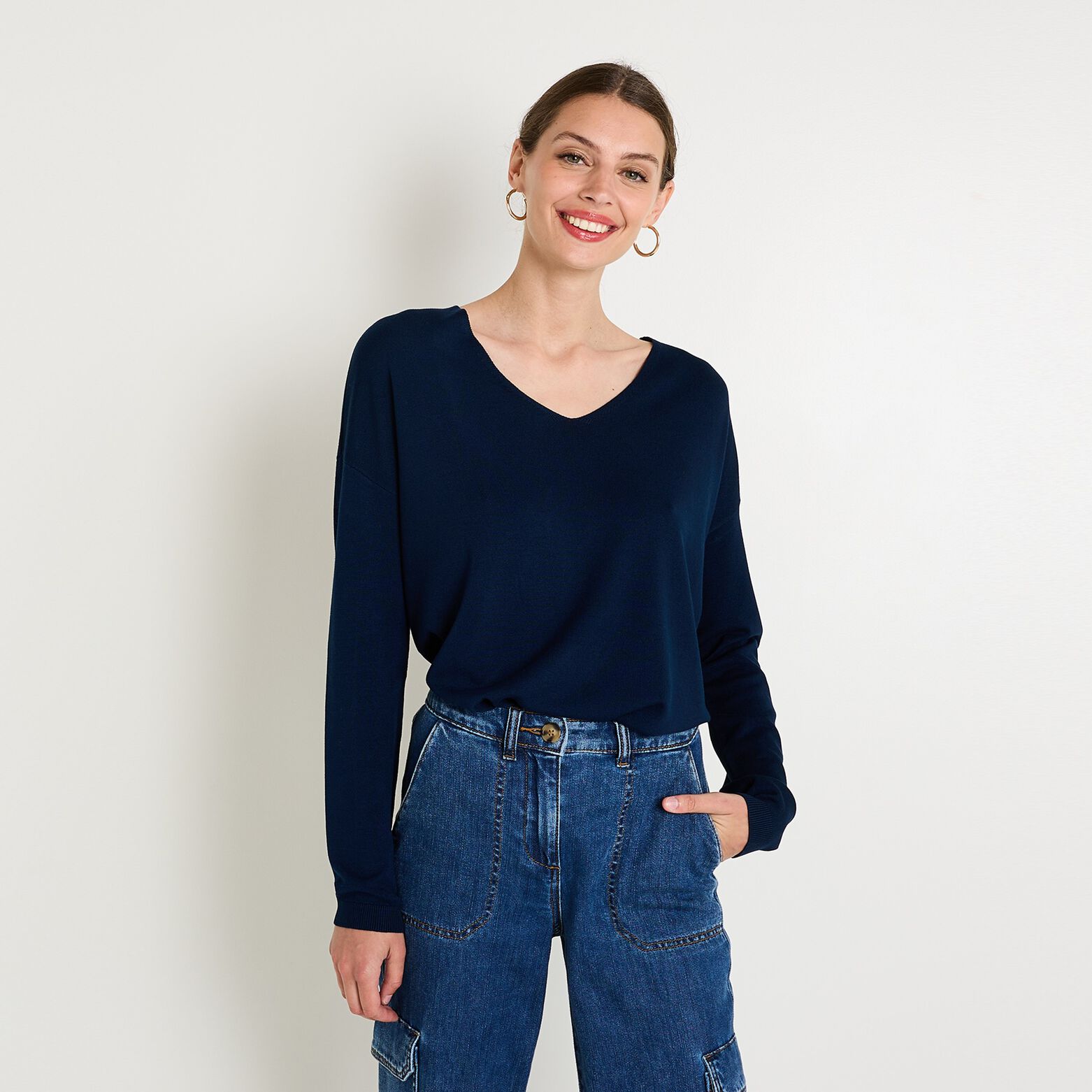Pull col V femme