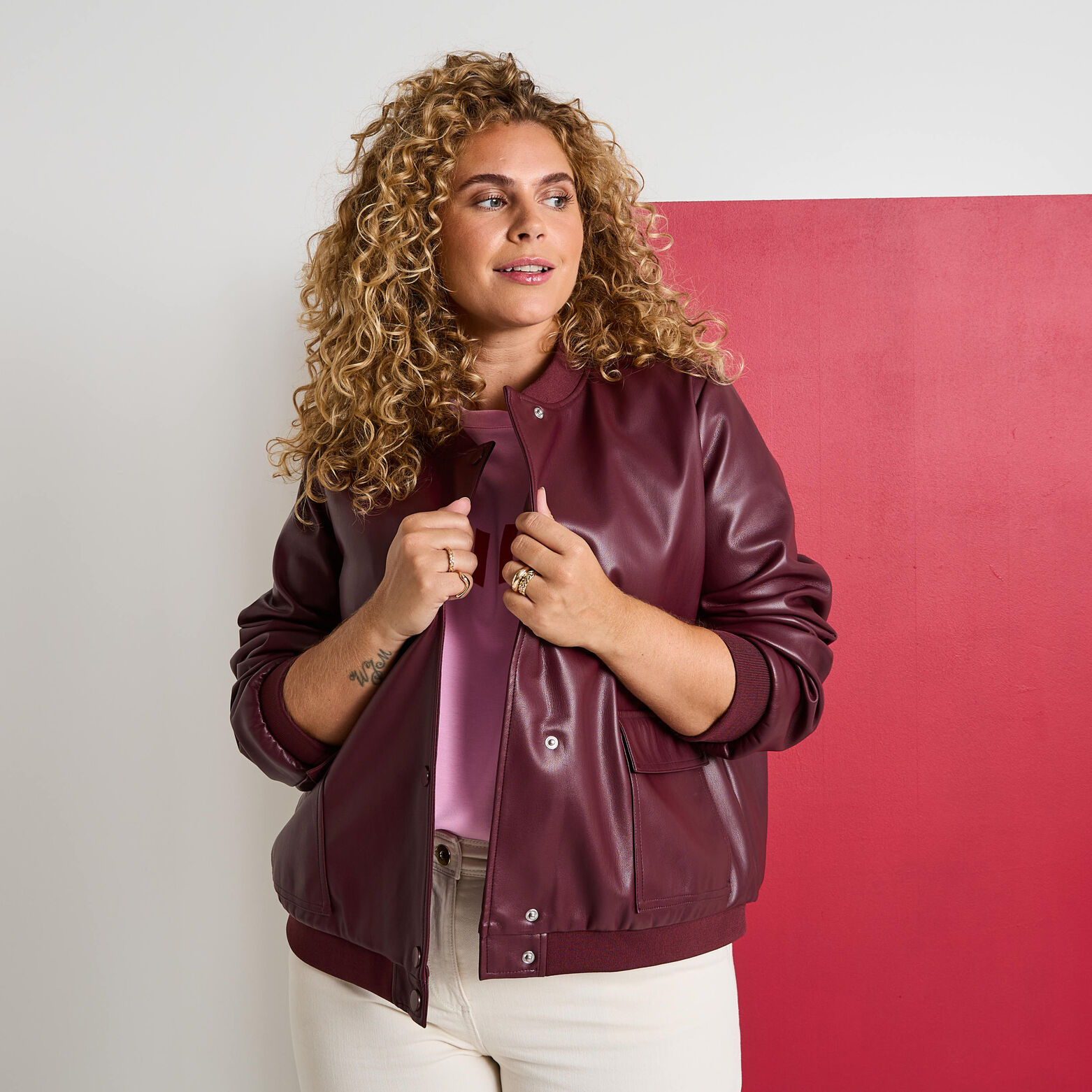 Bomber en simili cuir femme