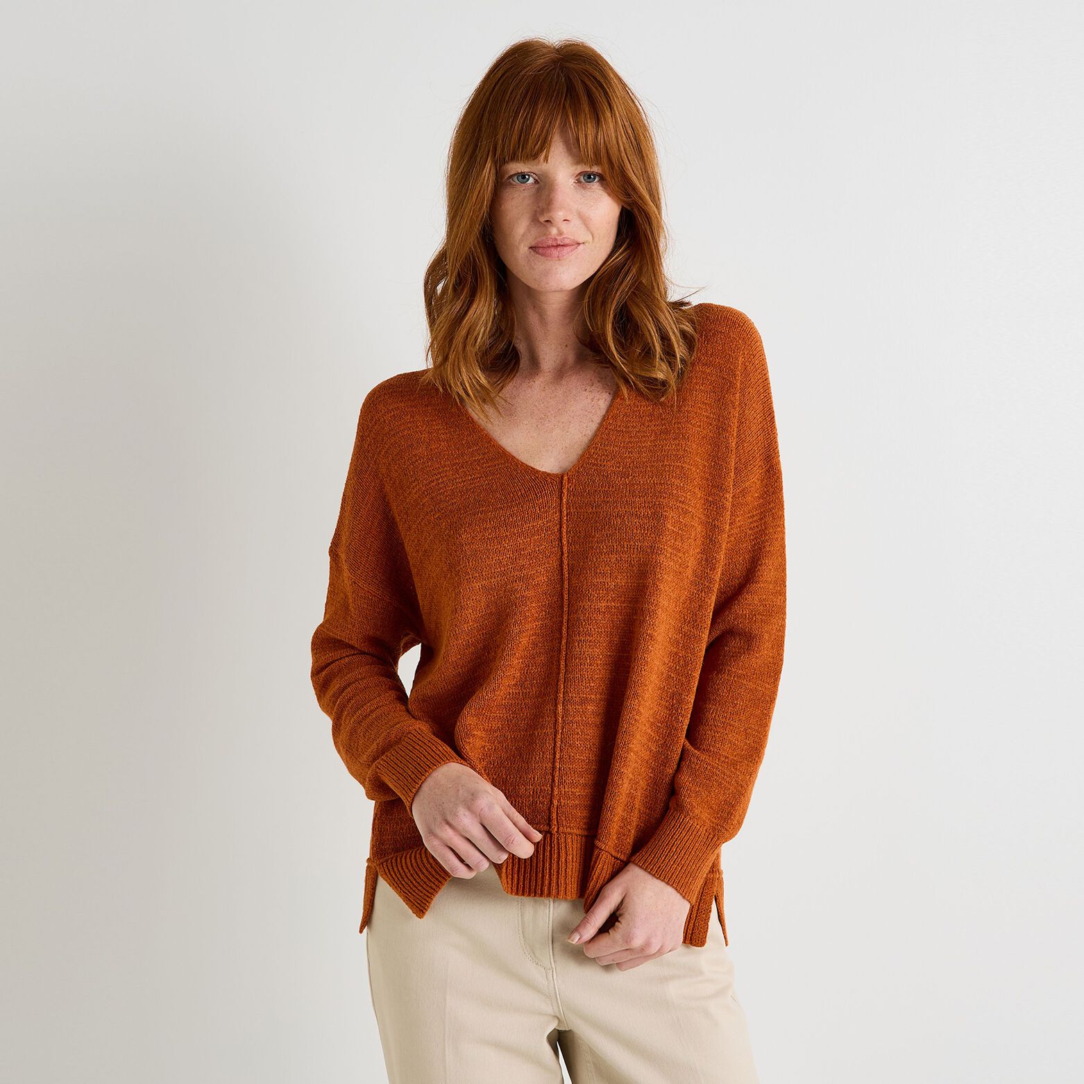 Pull col V femme