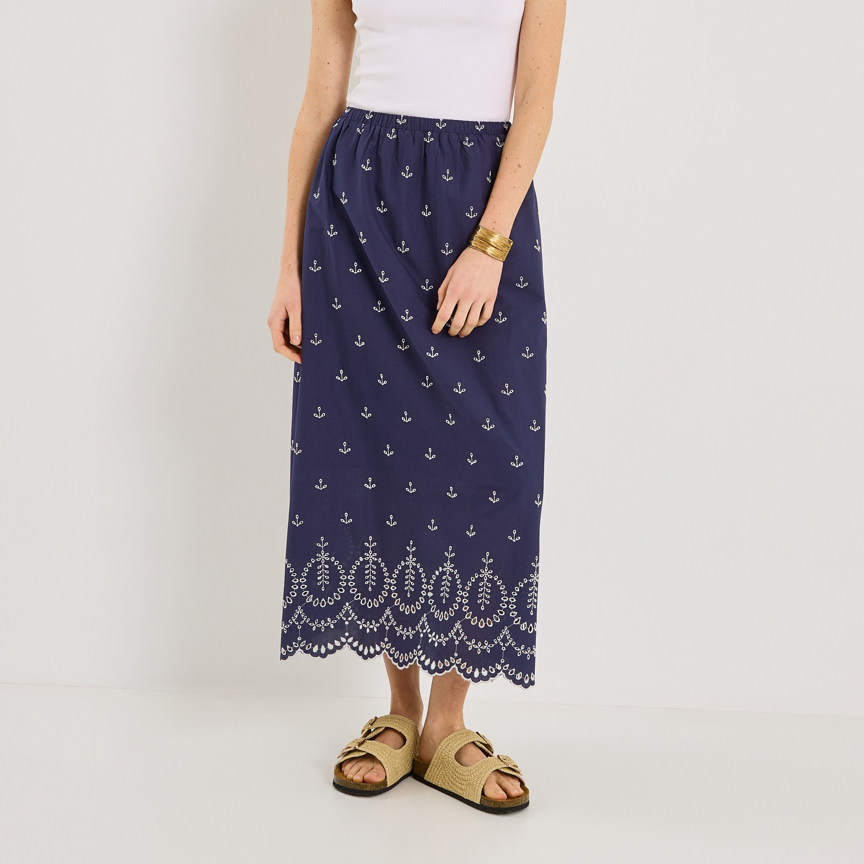 Jupe longue fluide broderie anglaise