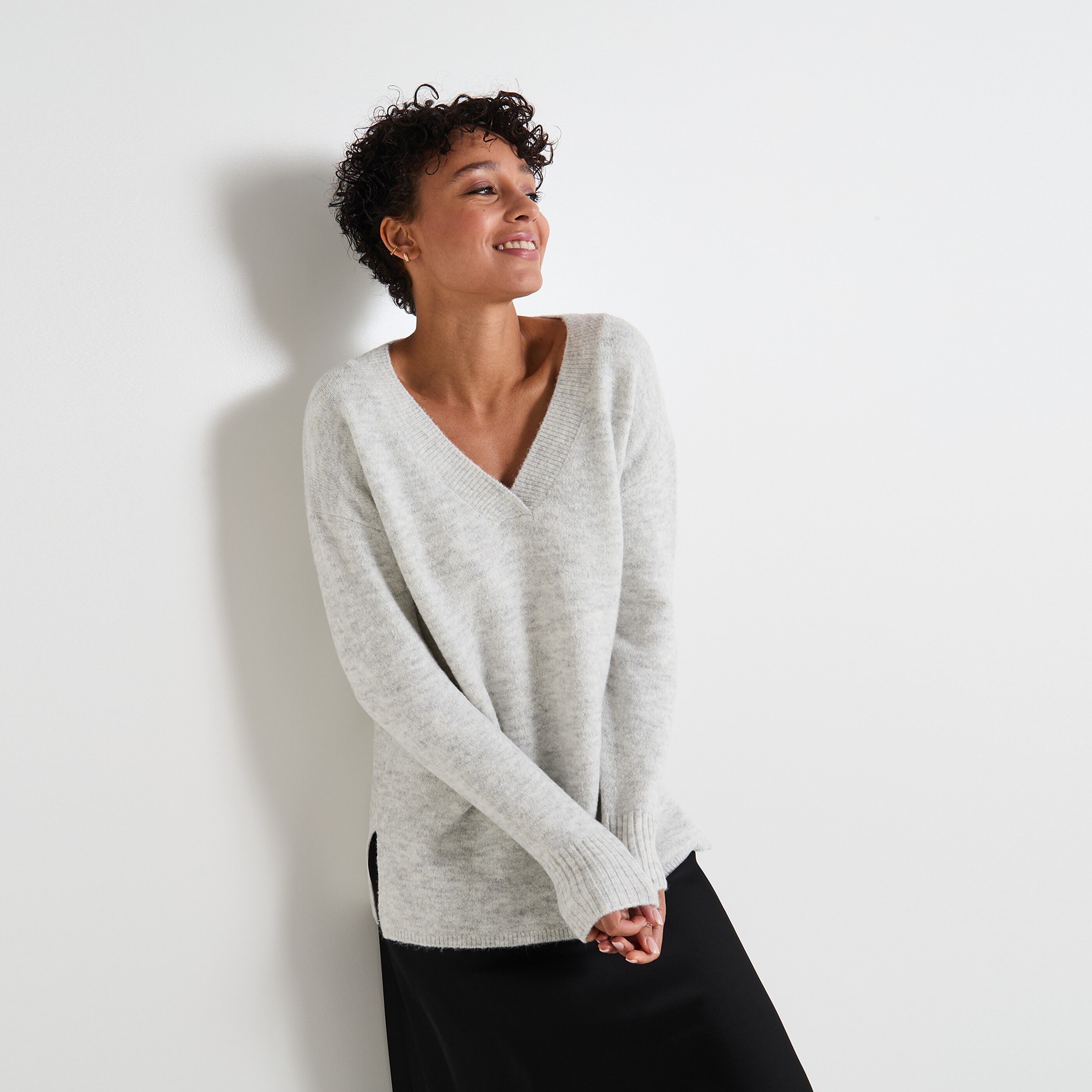 Pull col V femme