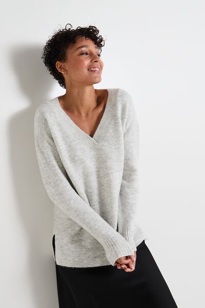 Pull col V femme