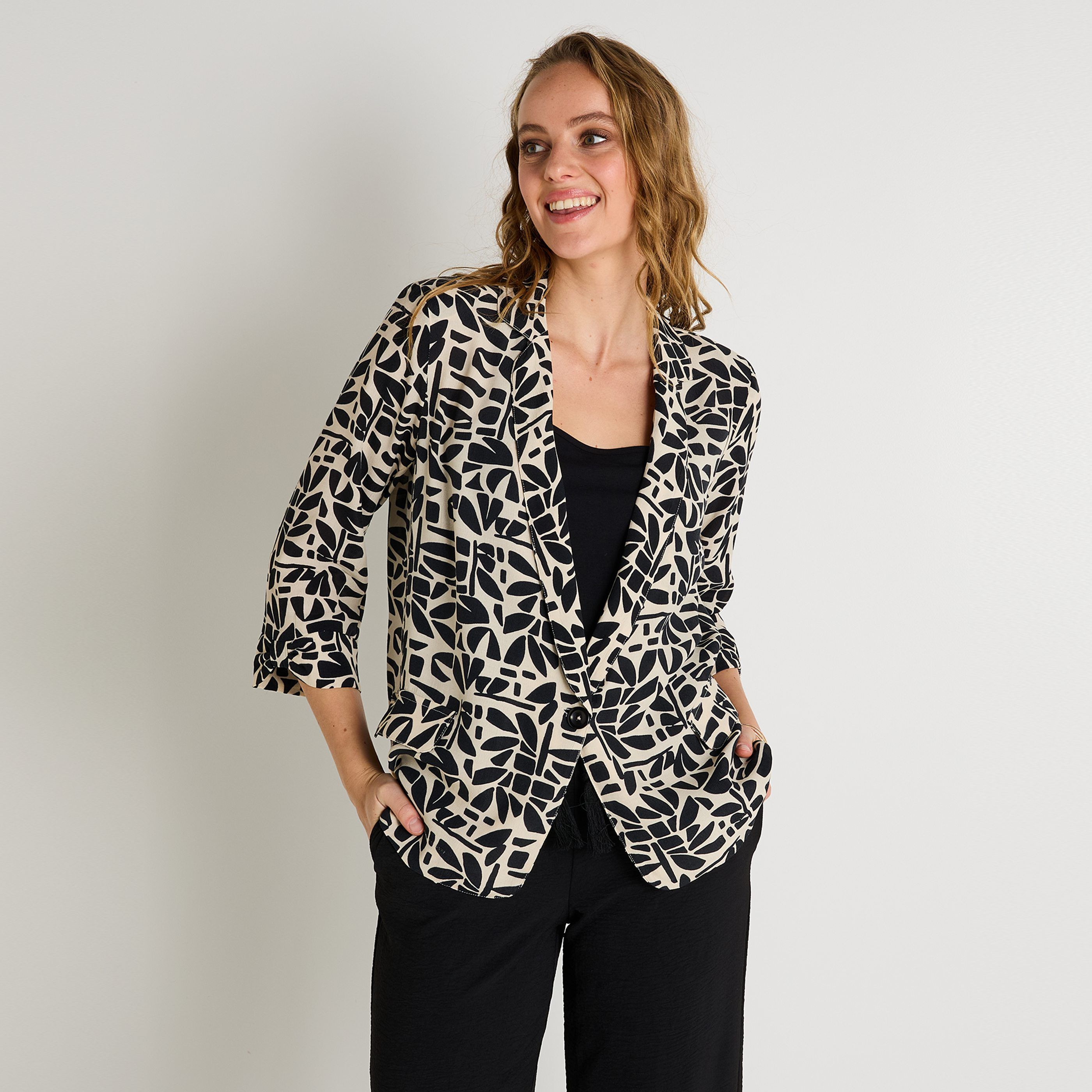 Blazer imprim&eacute; feuillage femme
