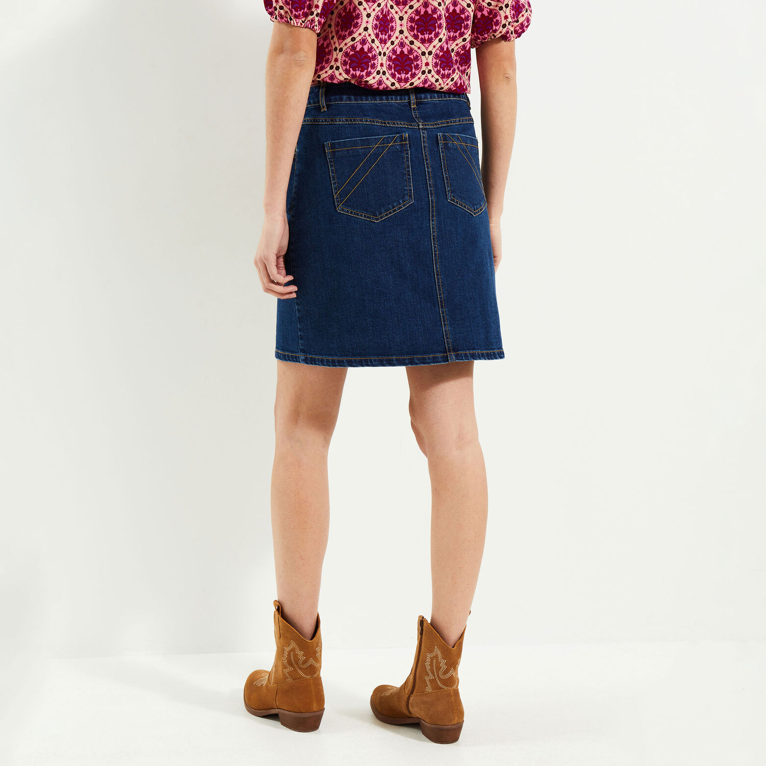 Jupe denim boutonnée femme