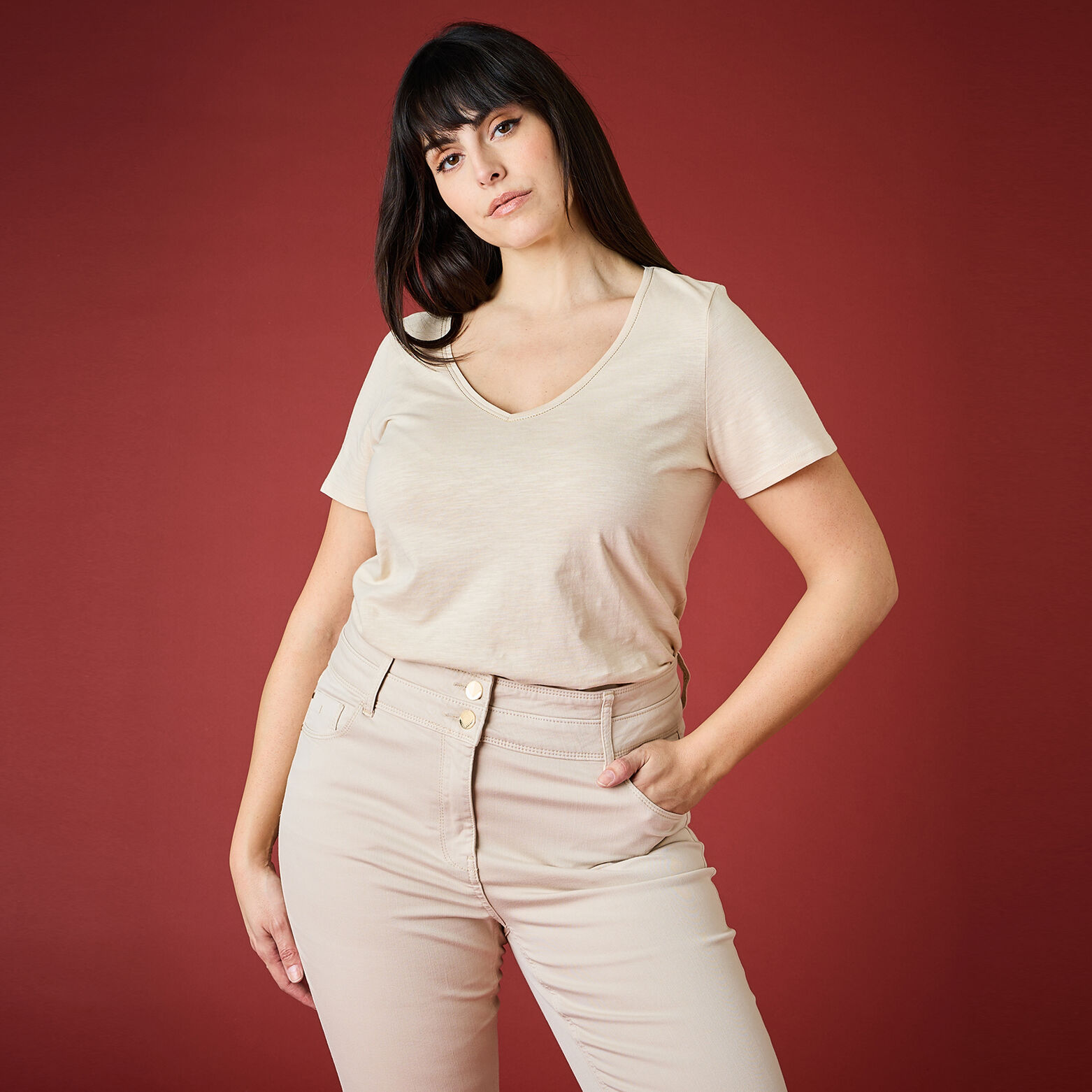 T-shirt col V femme