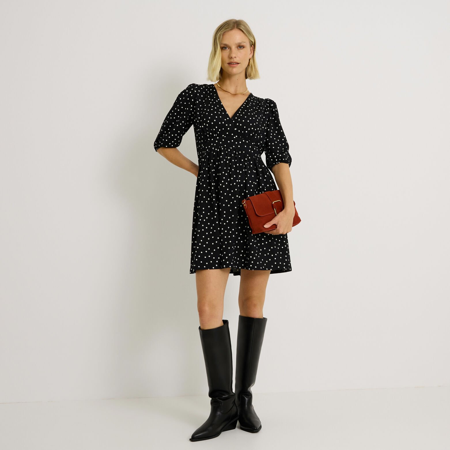 Robe col V à pois