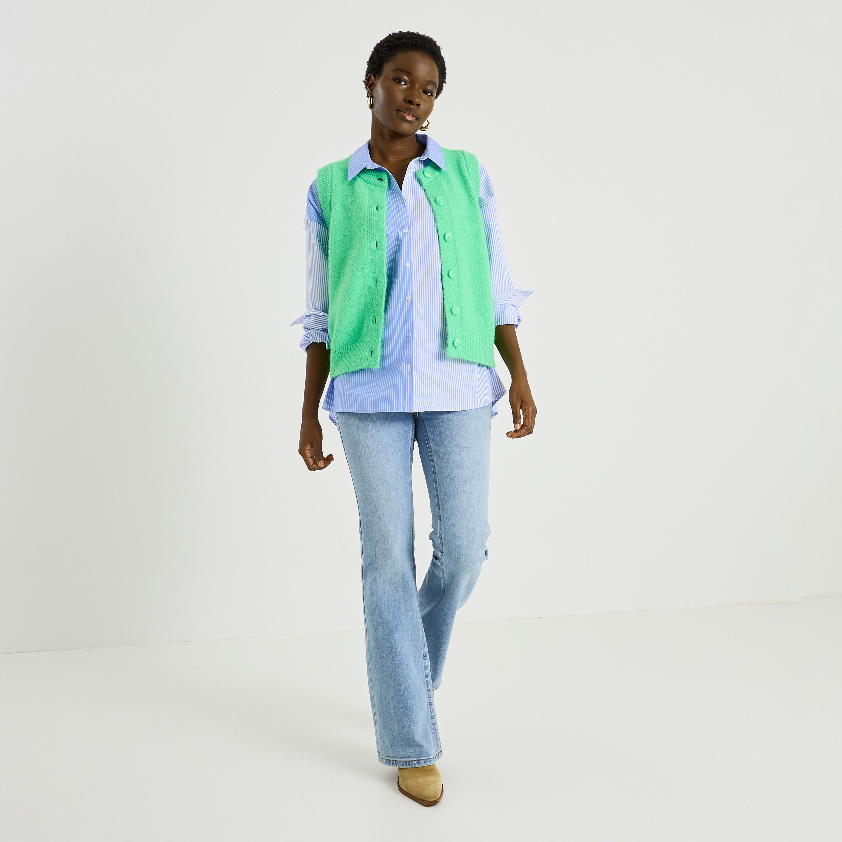 Chemise rayures contrast&eacute;es femme