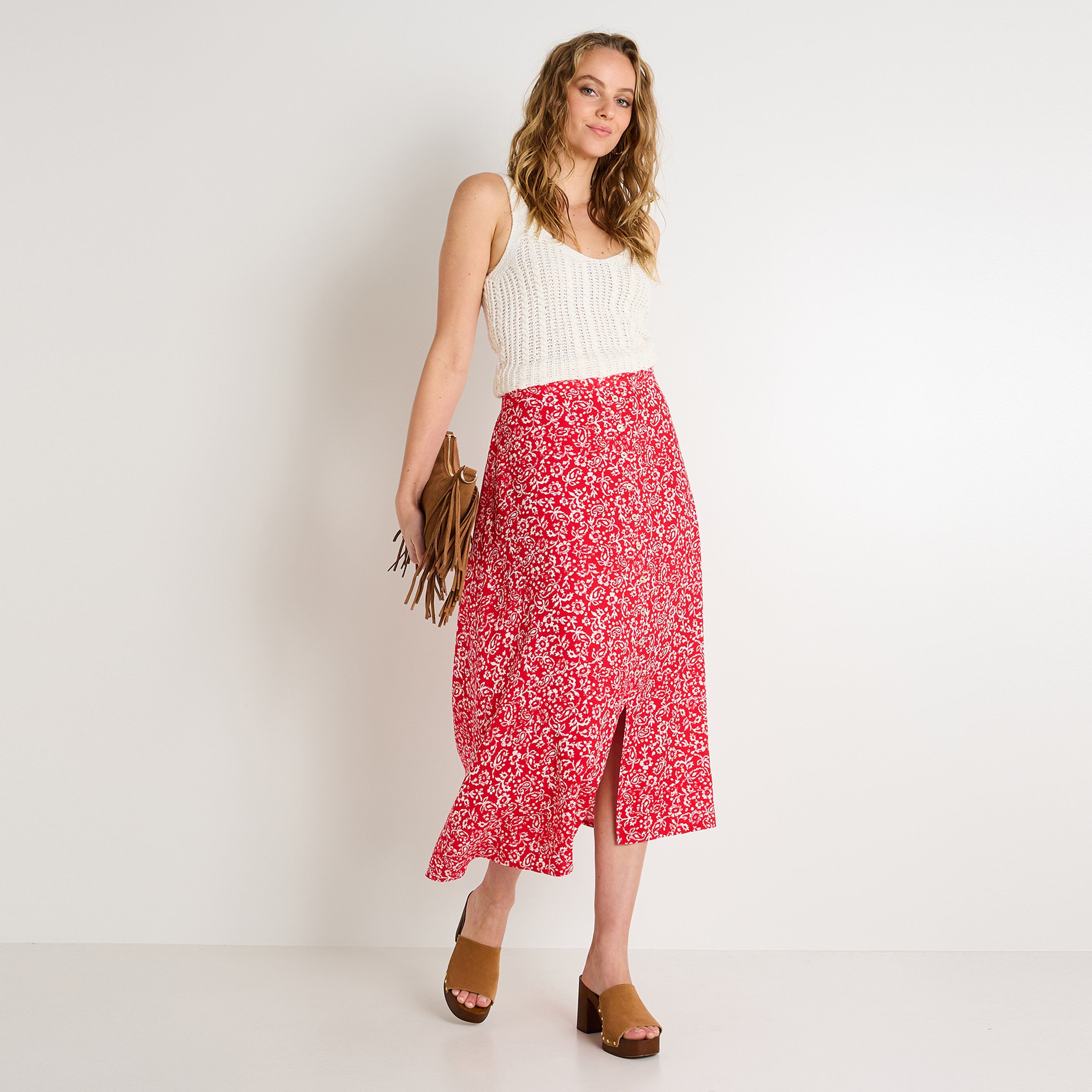 Jupe mi-longue fluide femme