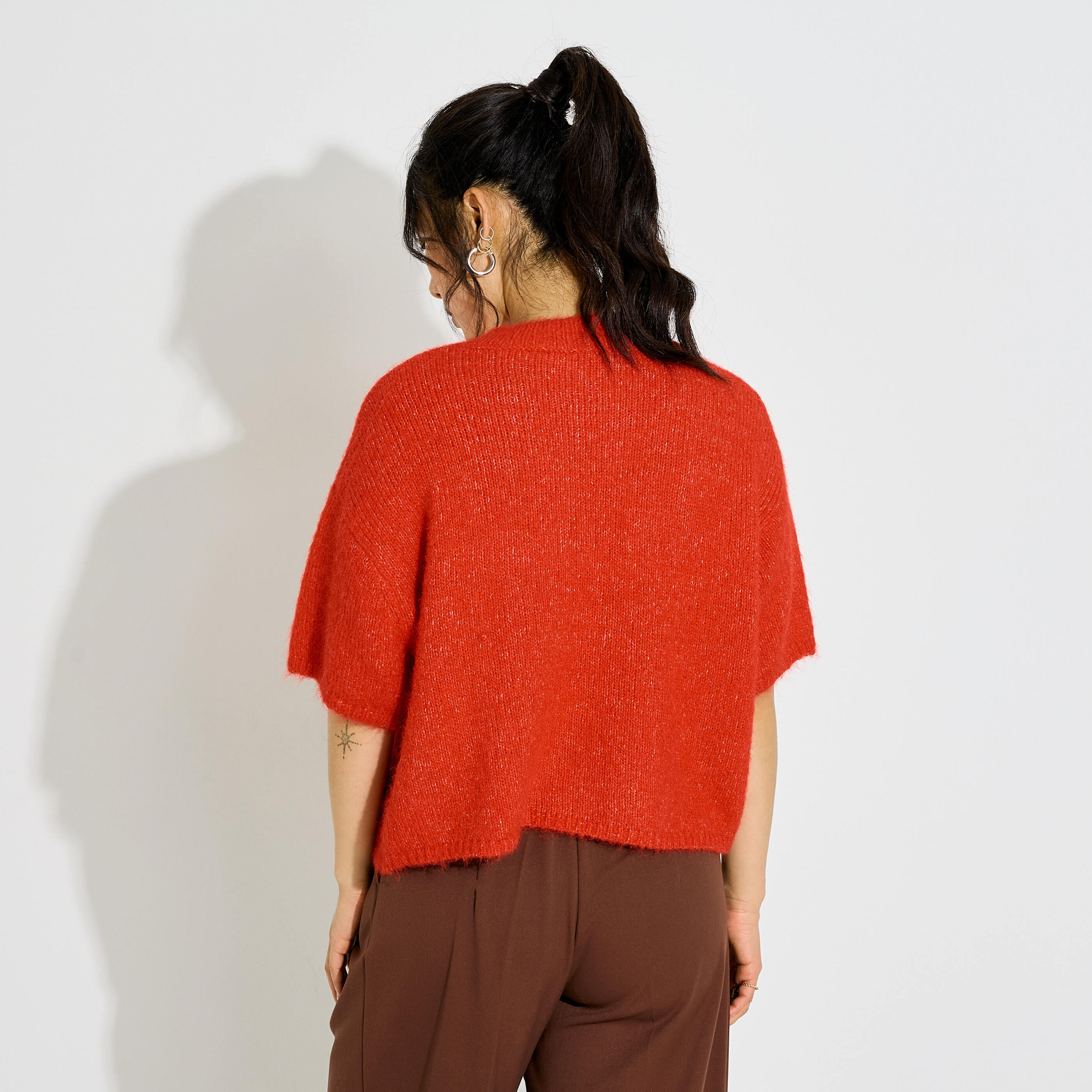 Pull manches courtes col rond femme