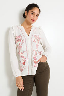 Chemise brodée à col V femme