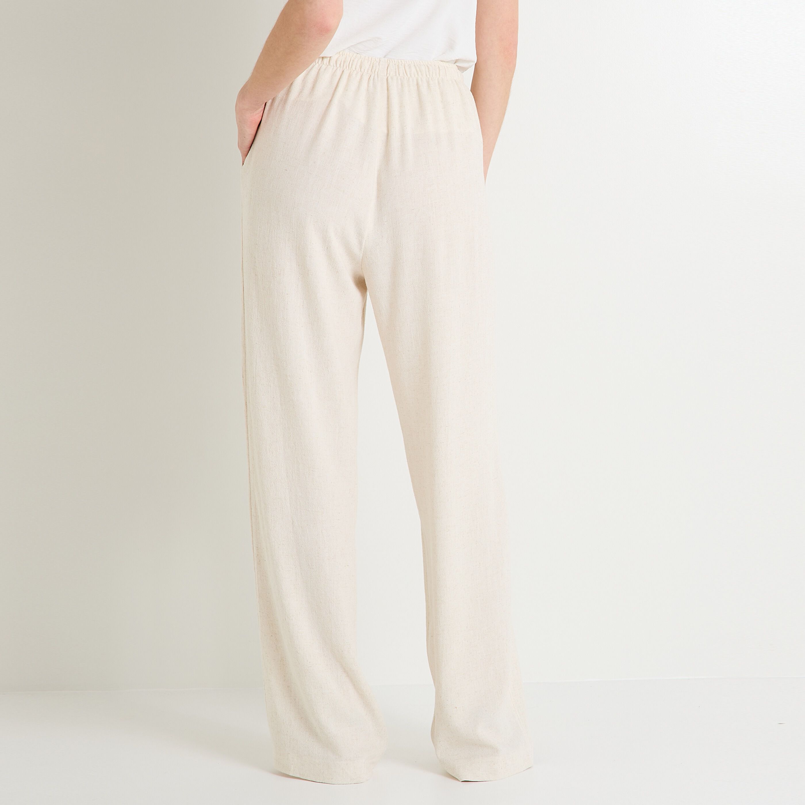 Pantalon large en lin m&eacute;lang&eacute; femme