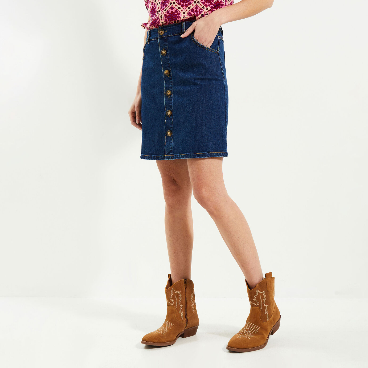 Jupe denim boutonnée femme