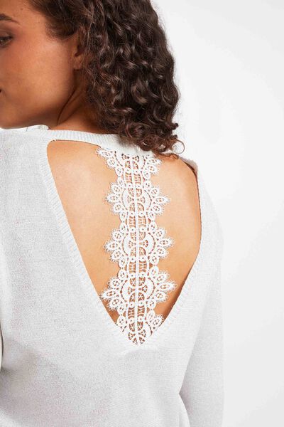 Pull fil brillant et dentelle femme