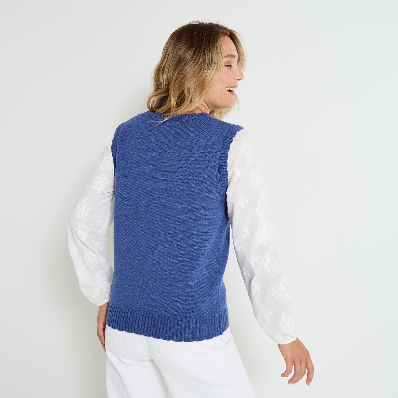Pull bi matière col rond femme