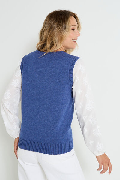 Pull bi matière col rond femme