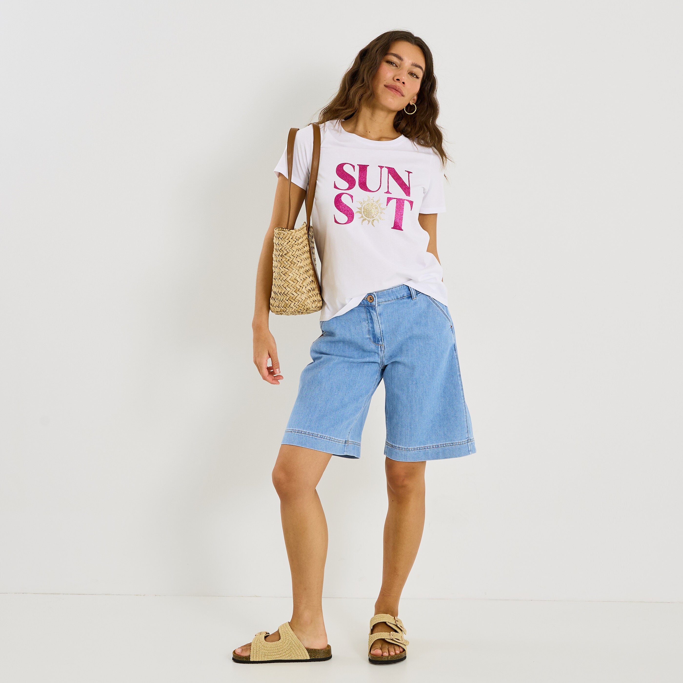 Bermuda ample en jean femme
