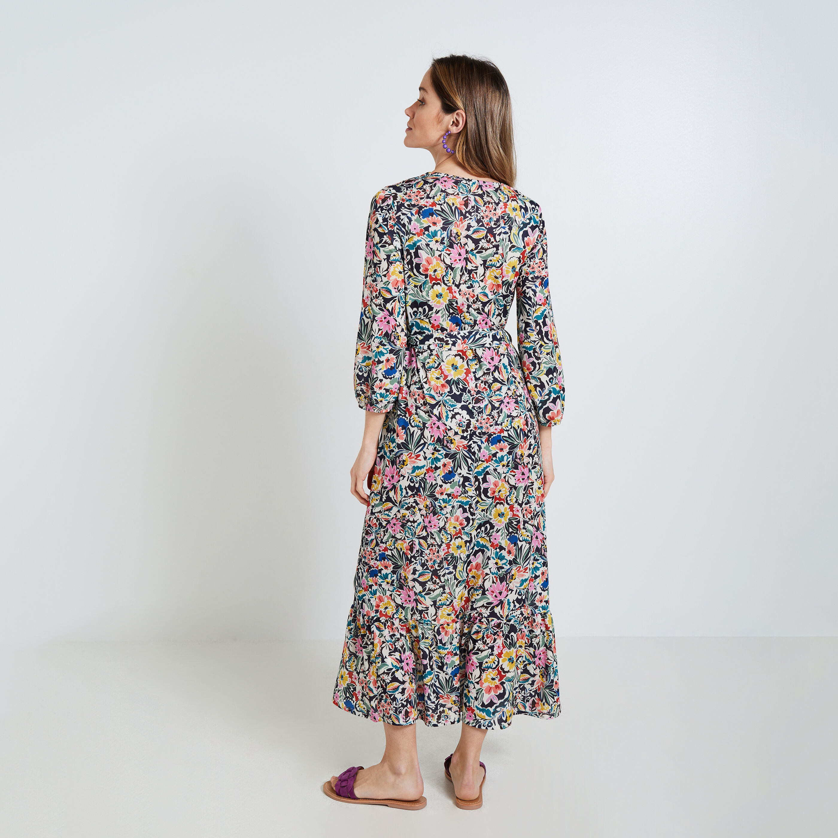 Robe longue imprim&eacute;e femme