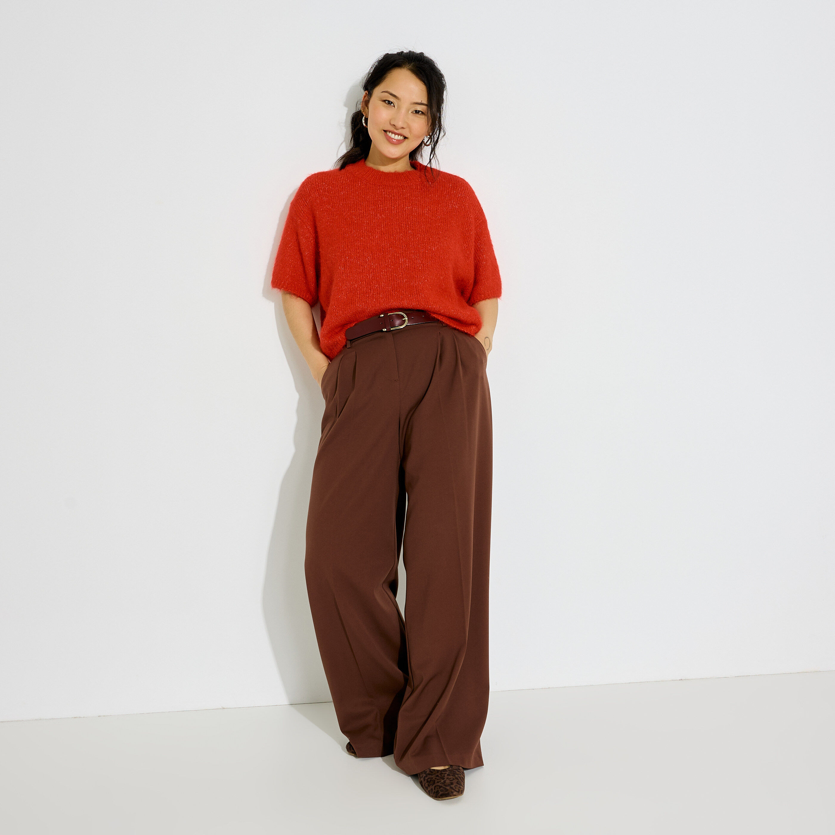 Pull manches courtes col rond femme