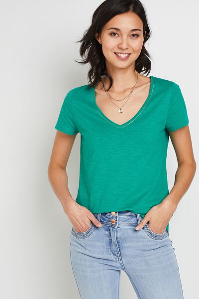 T-shirt manches courtes V femme