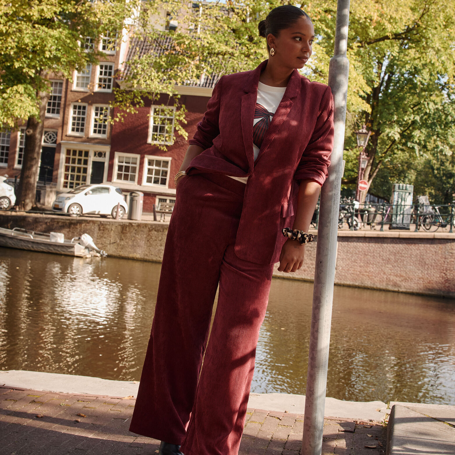 Pantalon large en velours femme BORDEAUX Graindemalice