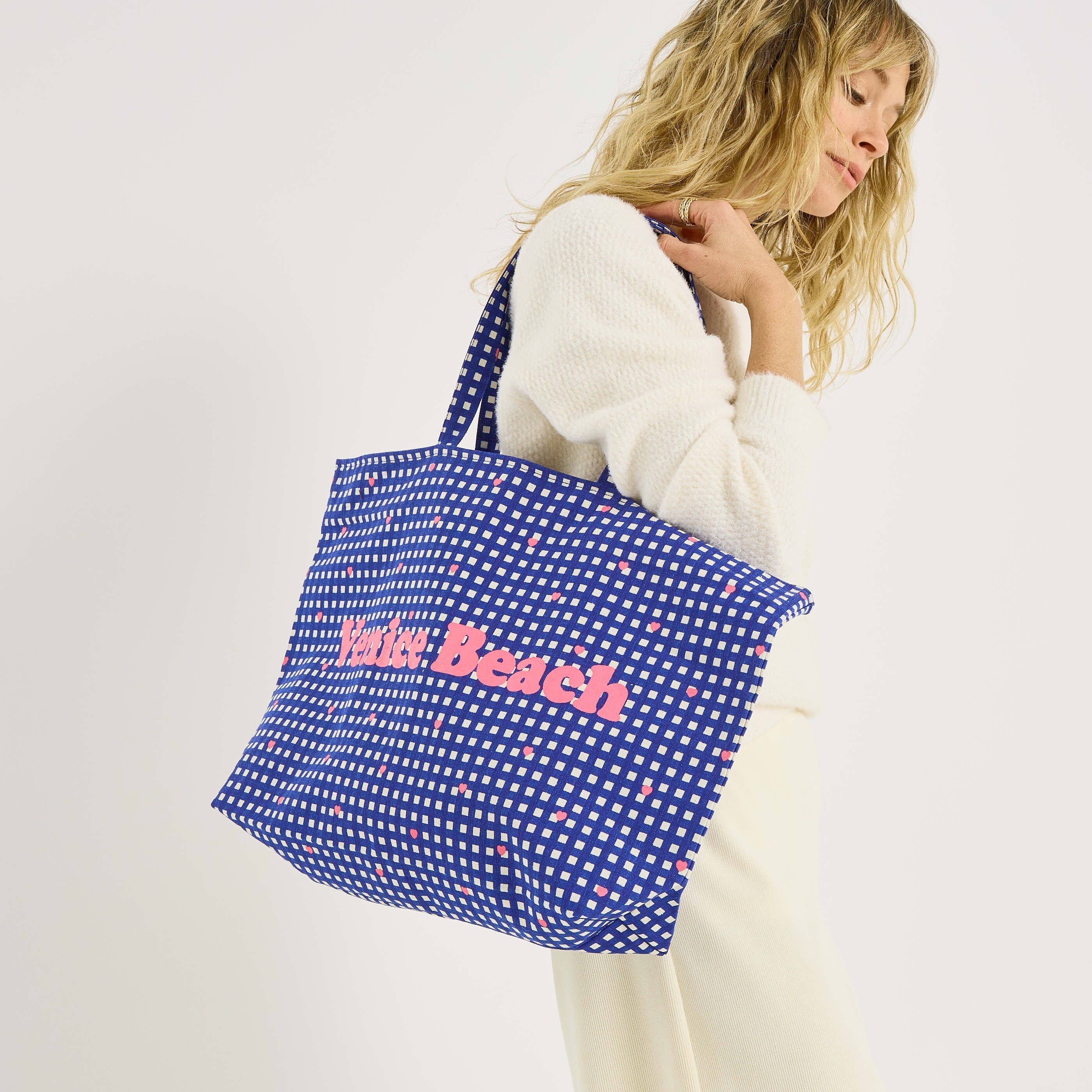 Tote bag motif vichy avec message femme