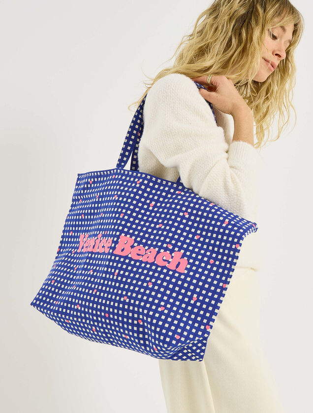 Tote bag motif vichy avec message femme