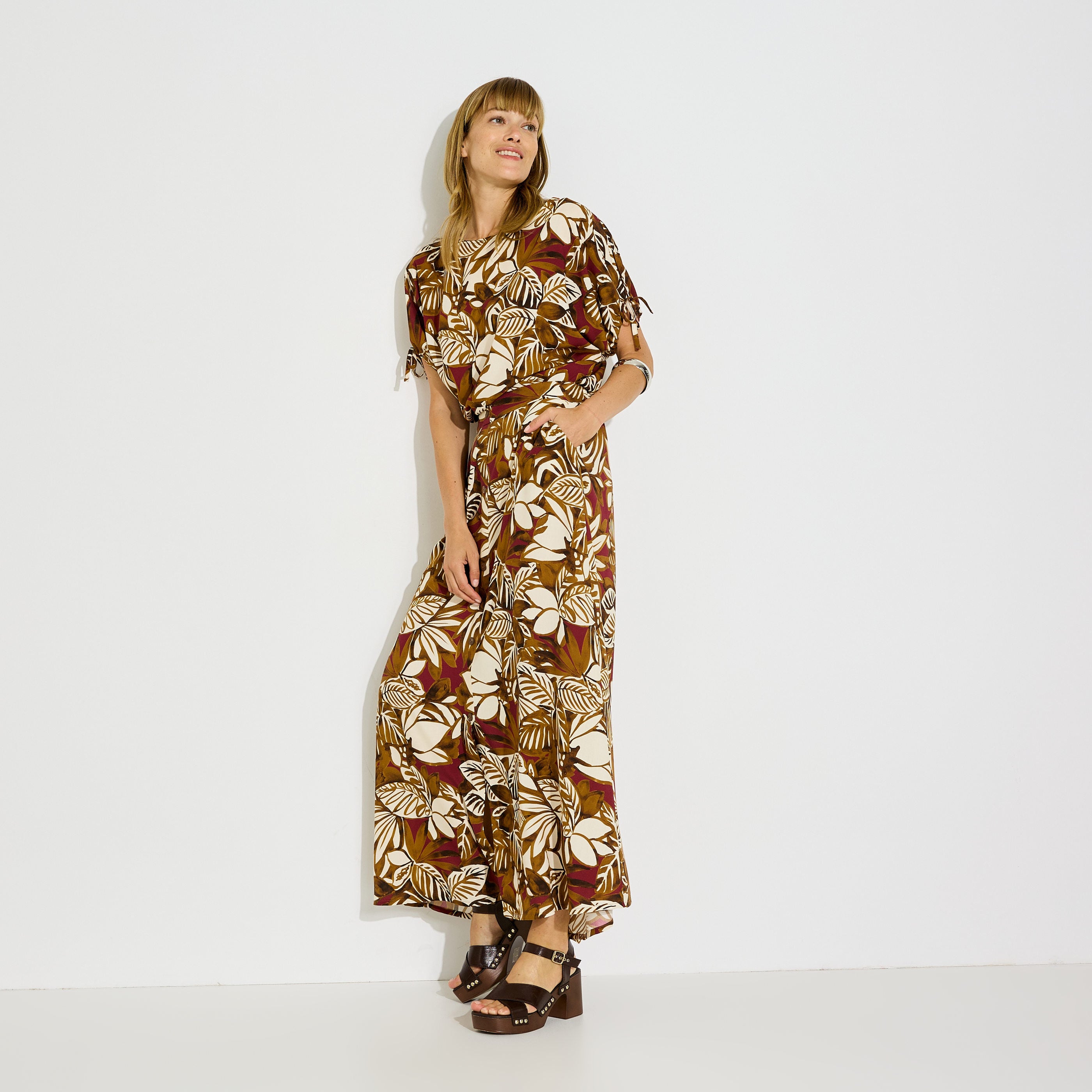 Blouse fluide imprim&eacute; tropical femme