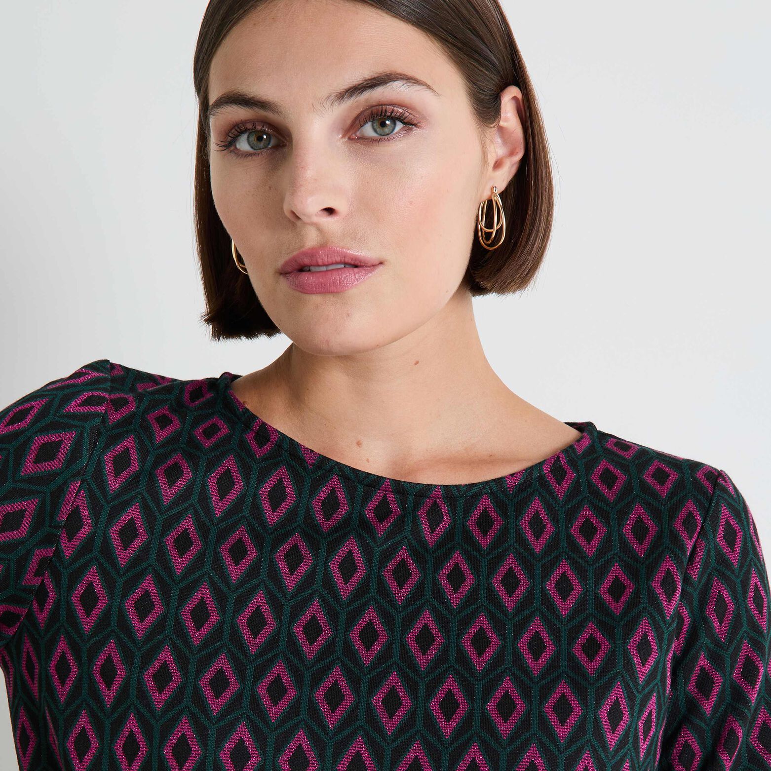 T-shirt jacquard manches 3/4 femme