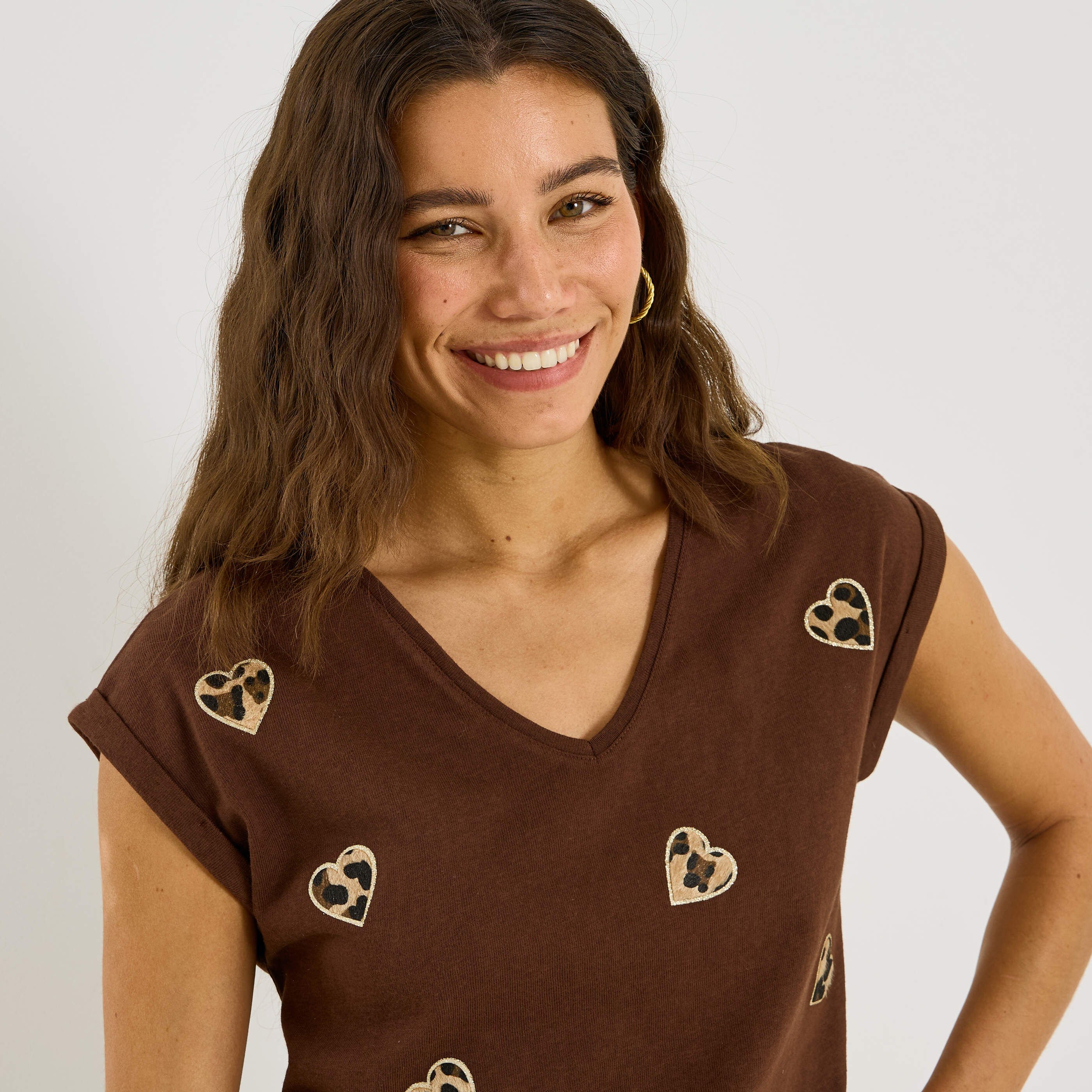 T-shirt patchs imprim&eacute; l&eacute;opard femme