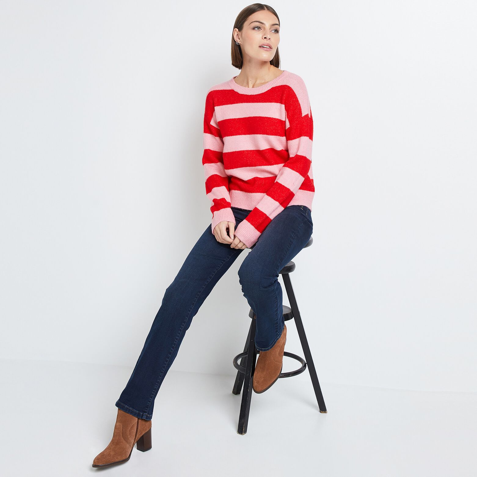 Pull Col rond à Rayures femme