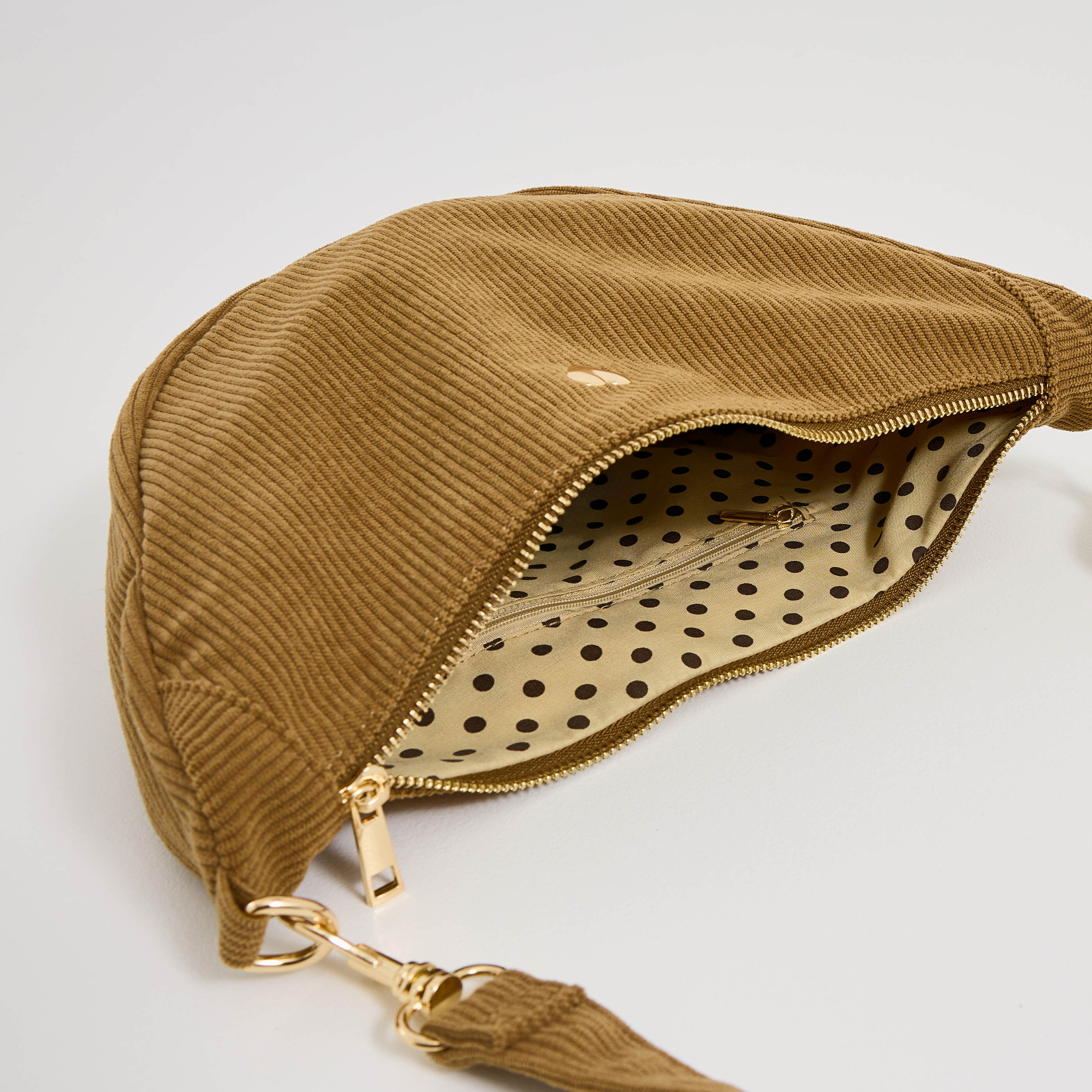 Sac demi-lune en velours c&ocirc;tel&eacute; femme