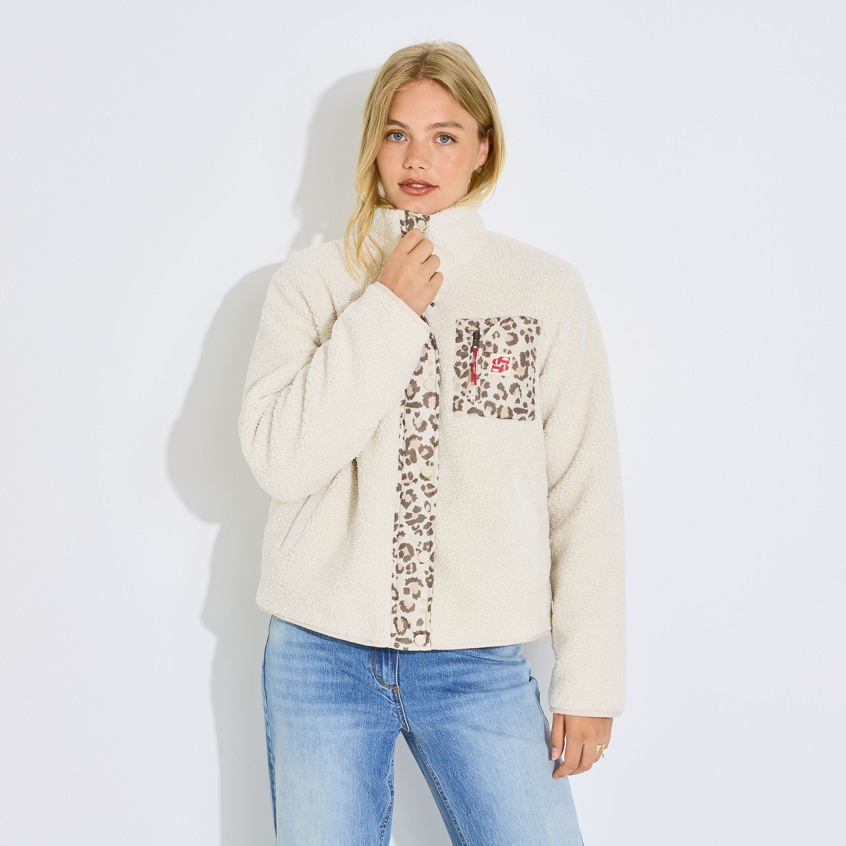 Veste moumoute zipp&eacute;e col montant femme