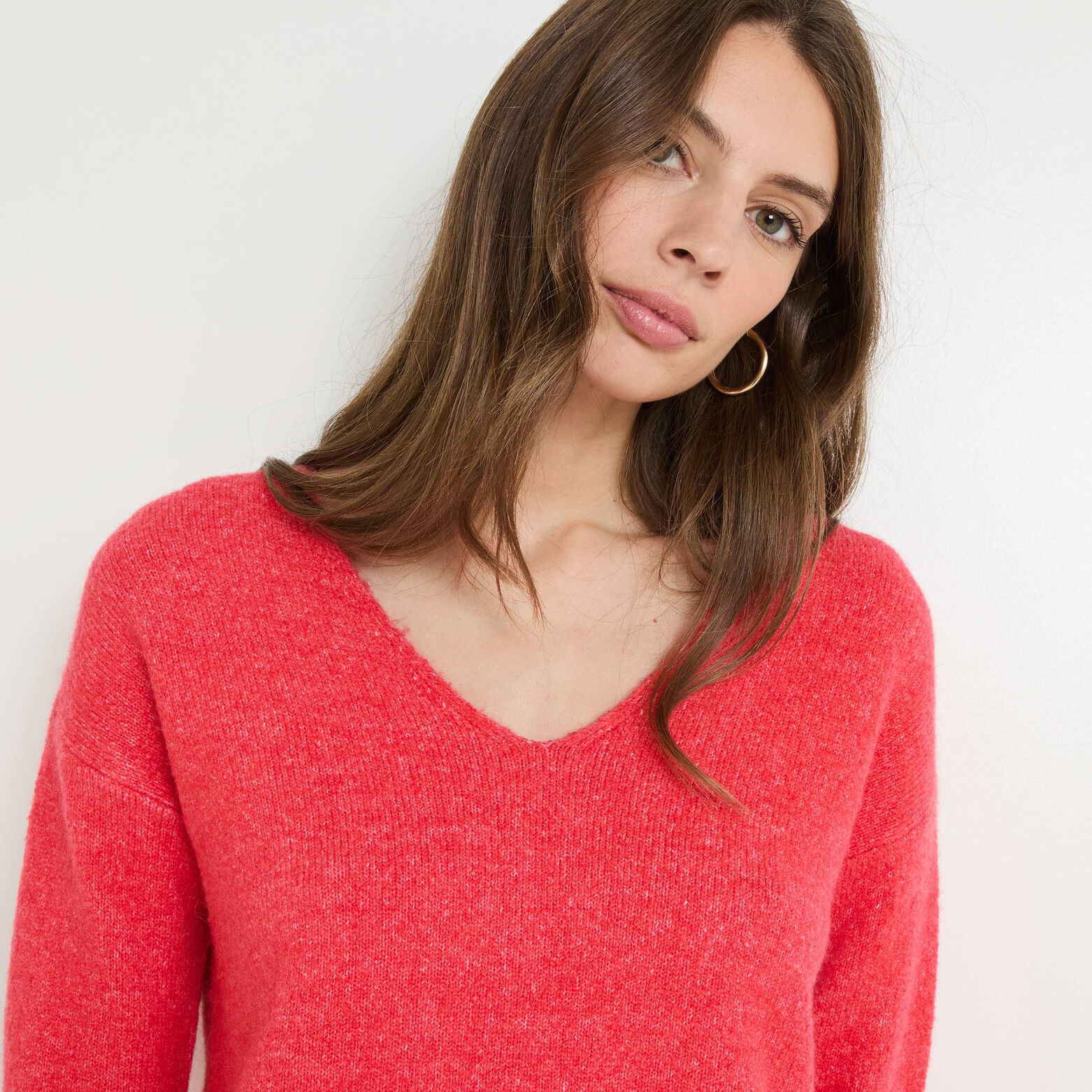 Pull col V femme