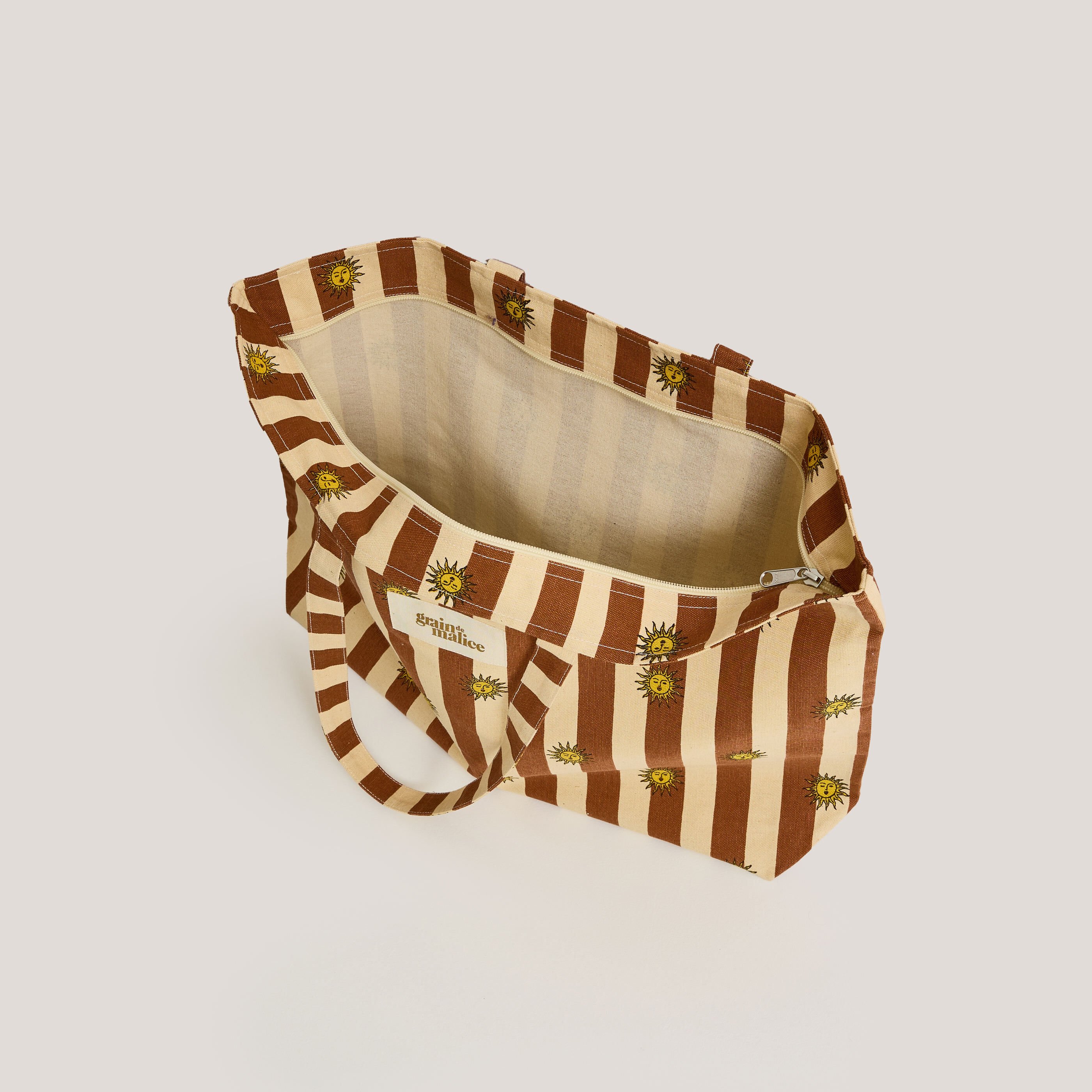 Tote bag ray&eacute; motif soleil femme