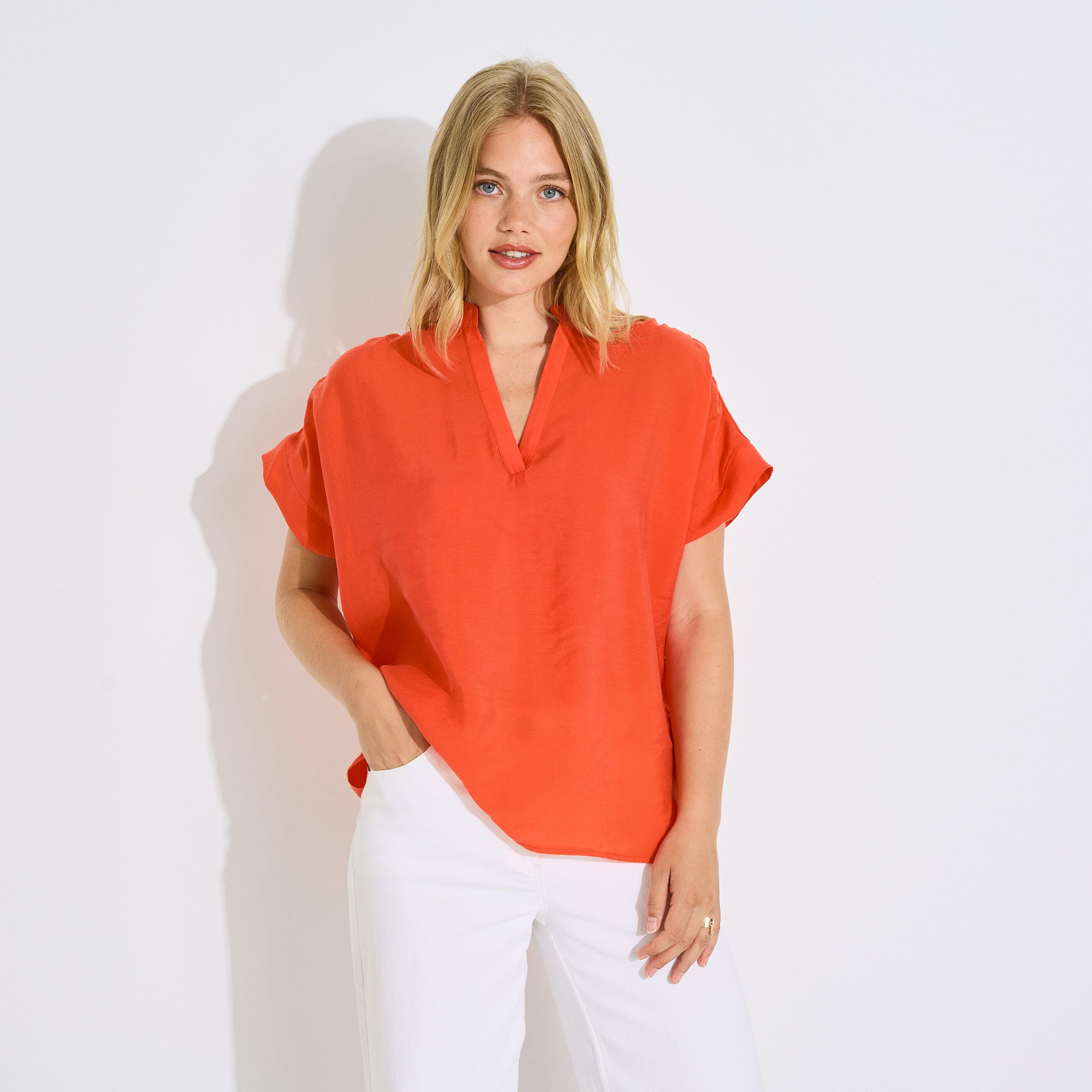 Blouse fluide col tunisien femme