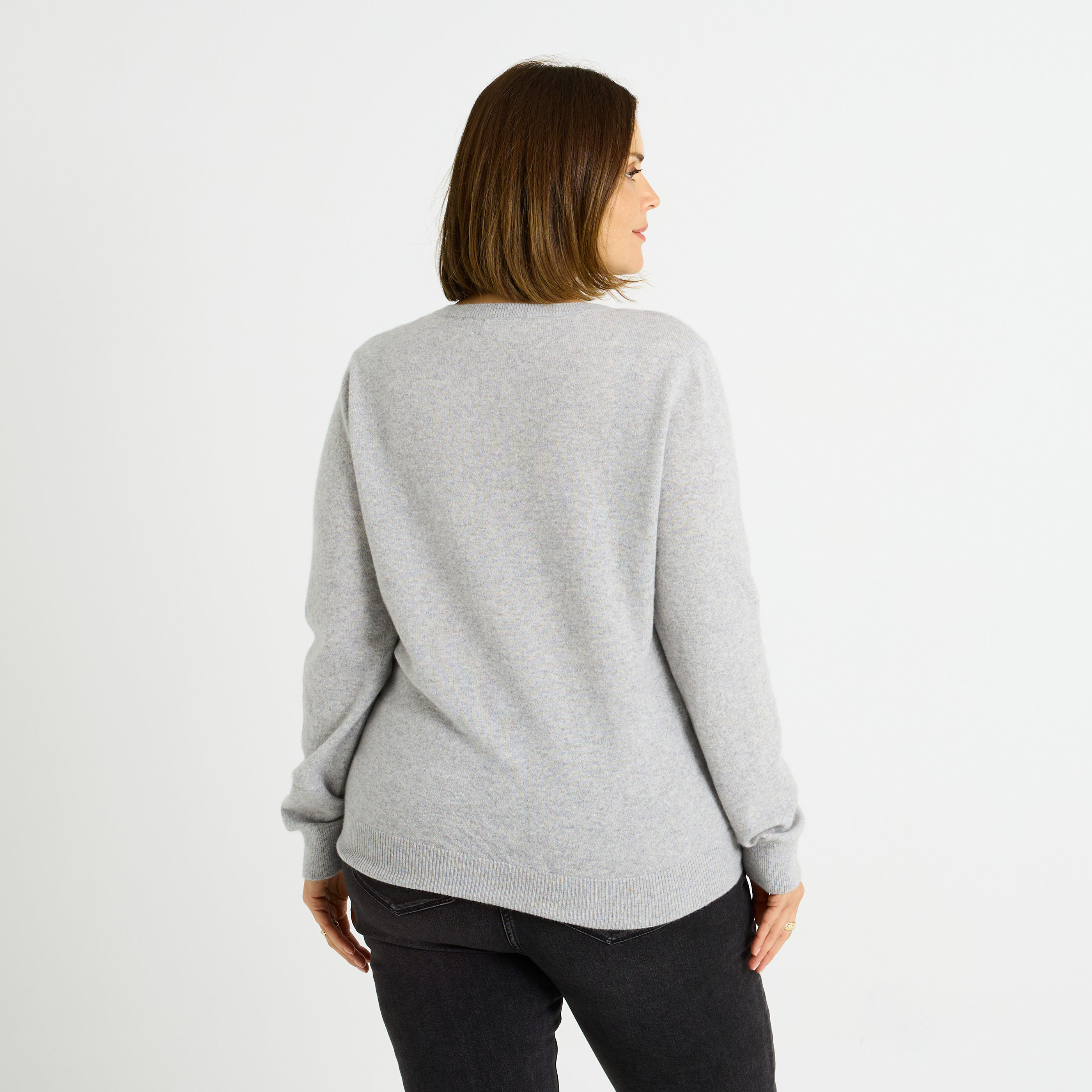 Pull col V laine et cachemire femme