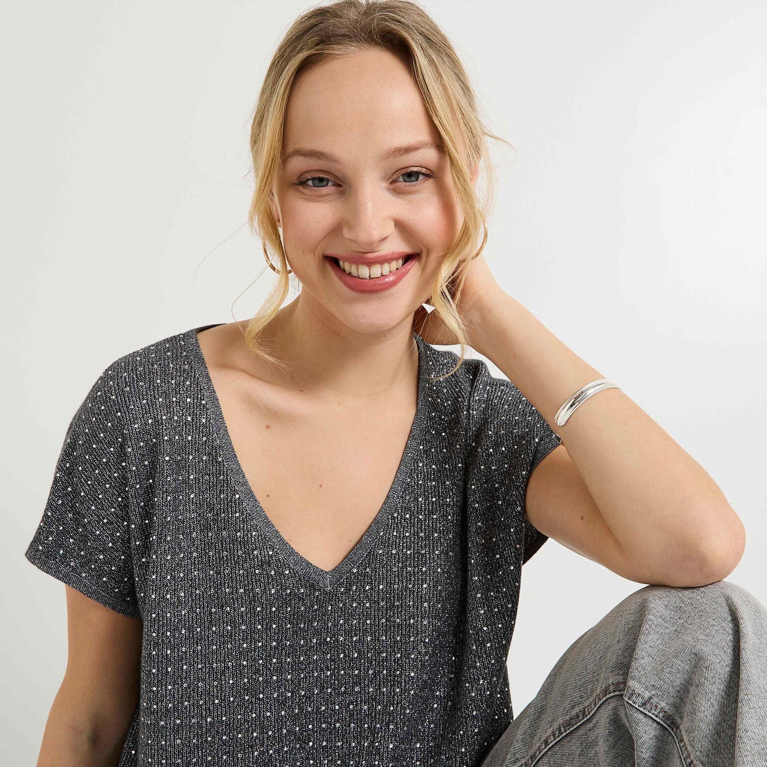 Pull col V femme